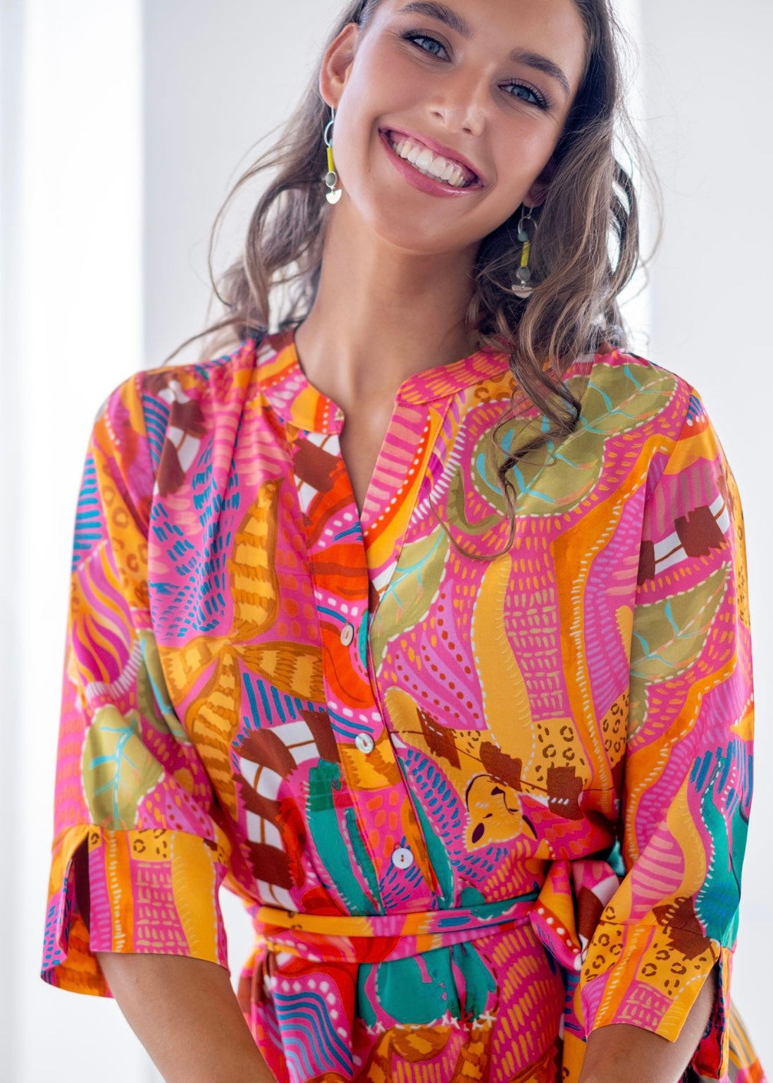Fergie Cuffed Sleeve Dress, Pink Jungle