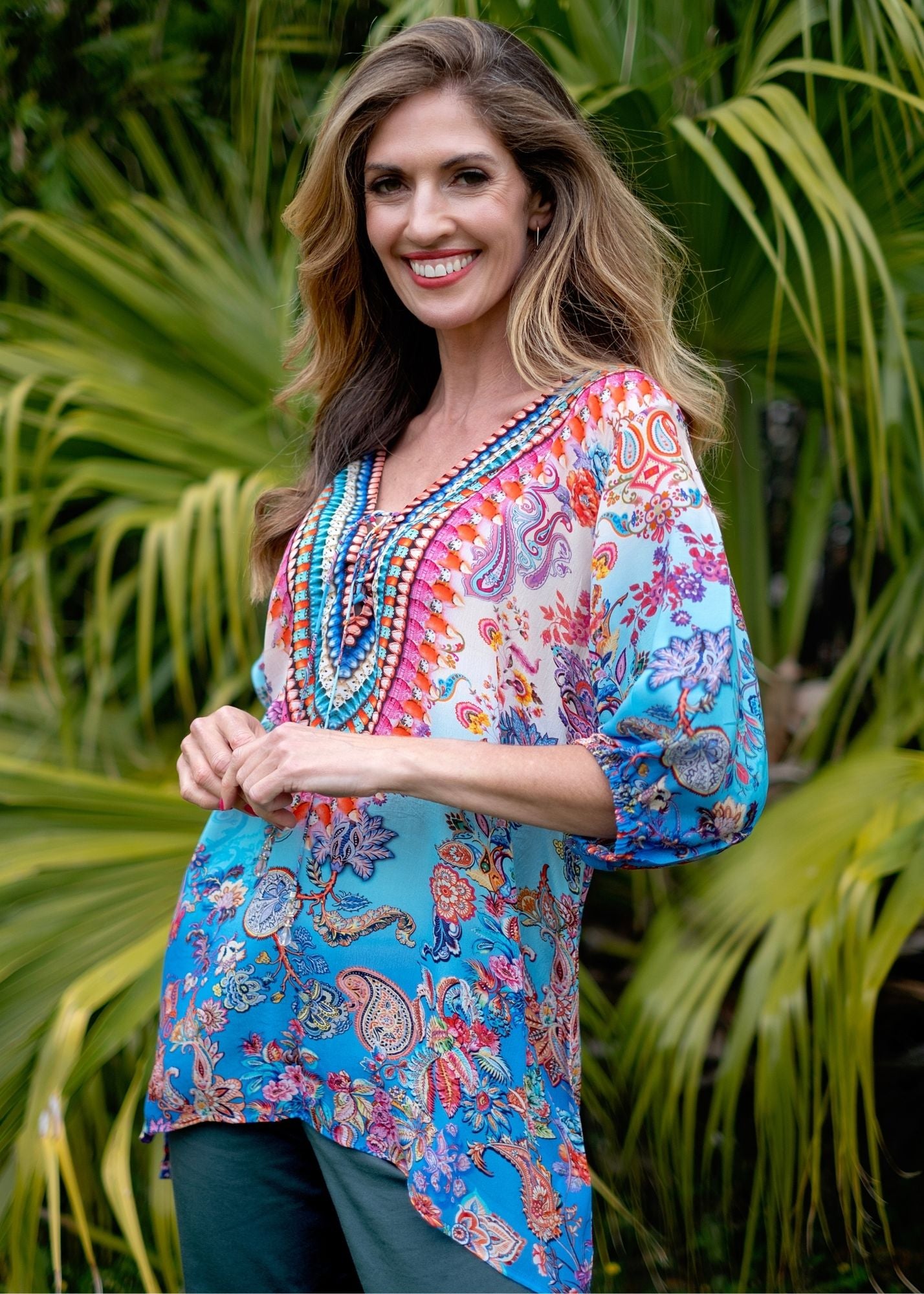 Angie Kaftan Blouse in Pink Multicolour