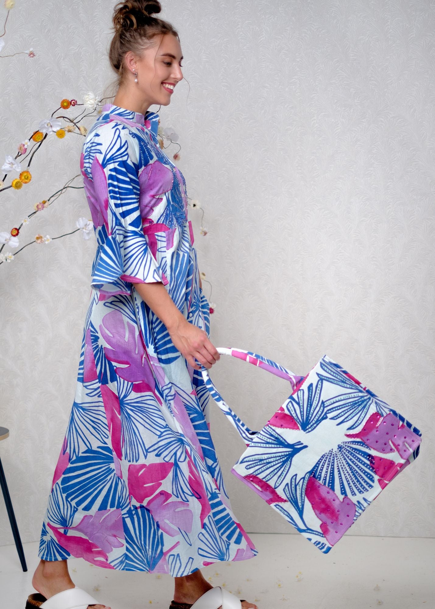 Fiore Luxury Embellished Beach bag in Ocean Meadow
