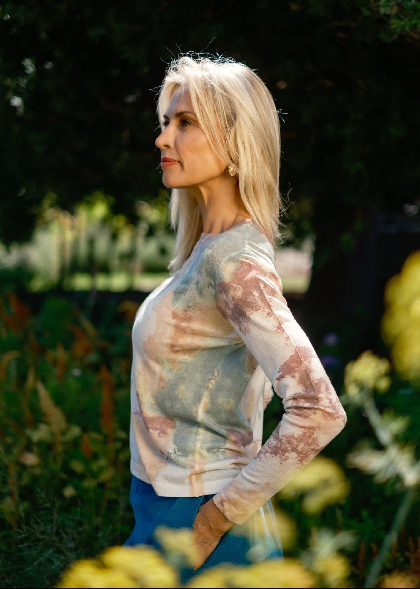 100% Wool Round Neck Long Sleeve Sweater in Autumn Paintbrush