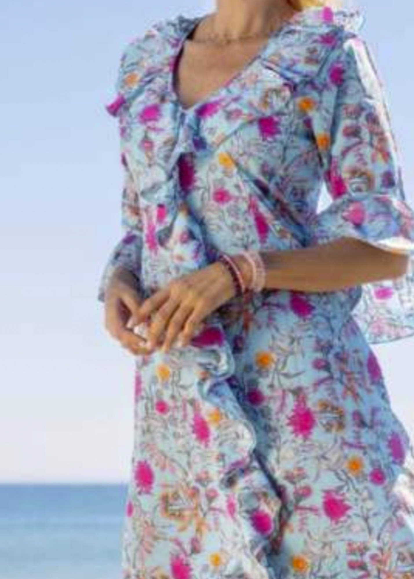 Cathy Dress in Light blue & pink floral