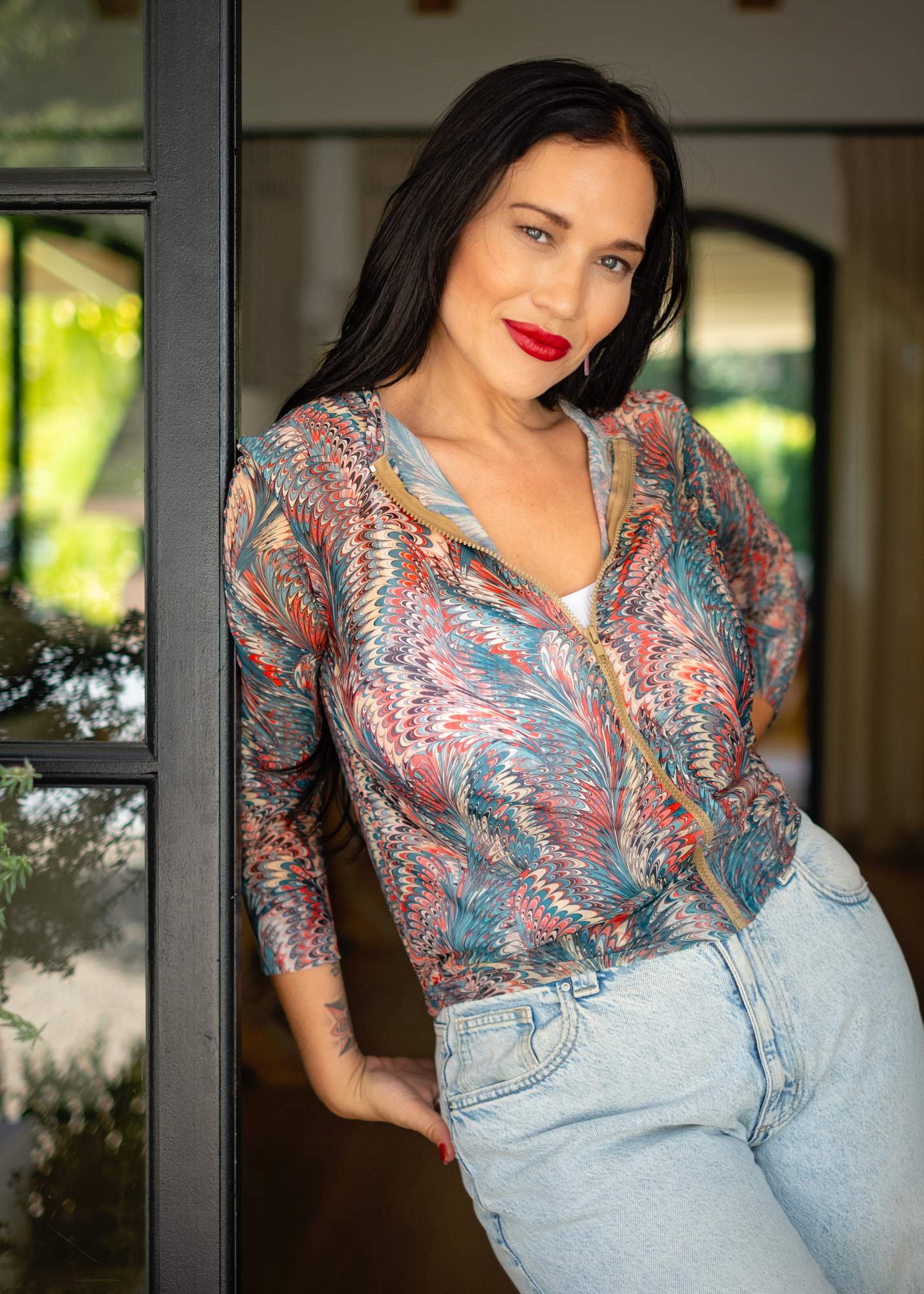 Mesh bomber jacket, Coral and Turquoise Marble Swirl