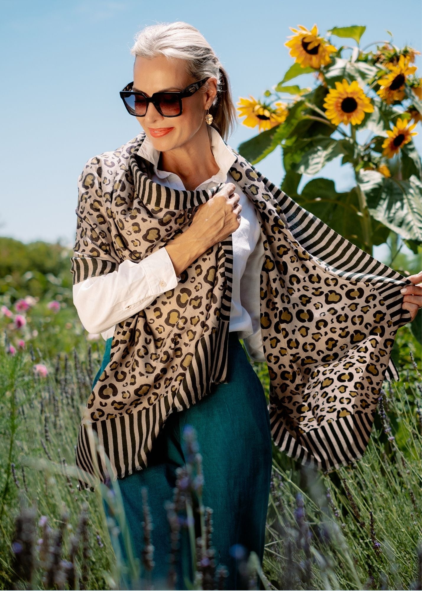 Scarf Green Animal spots 100% wool