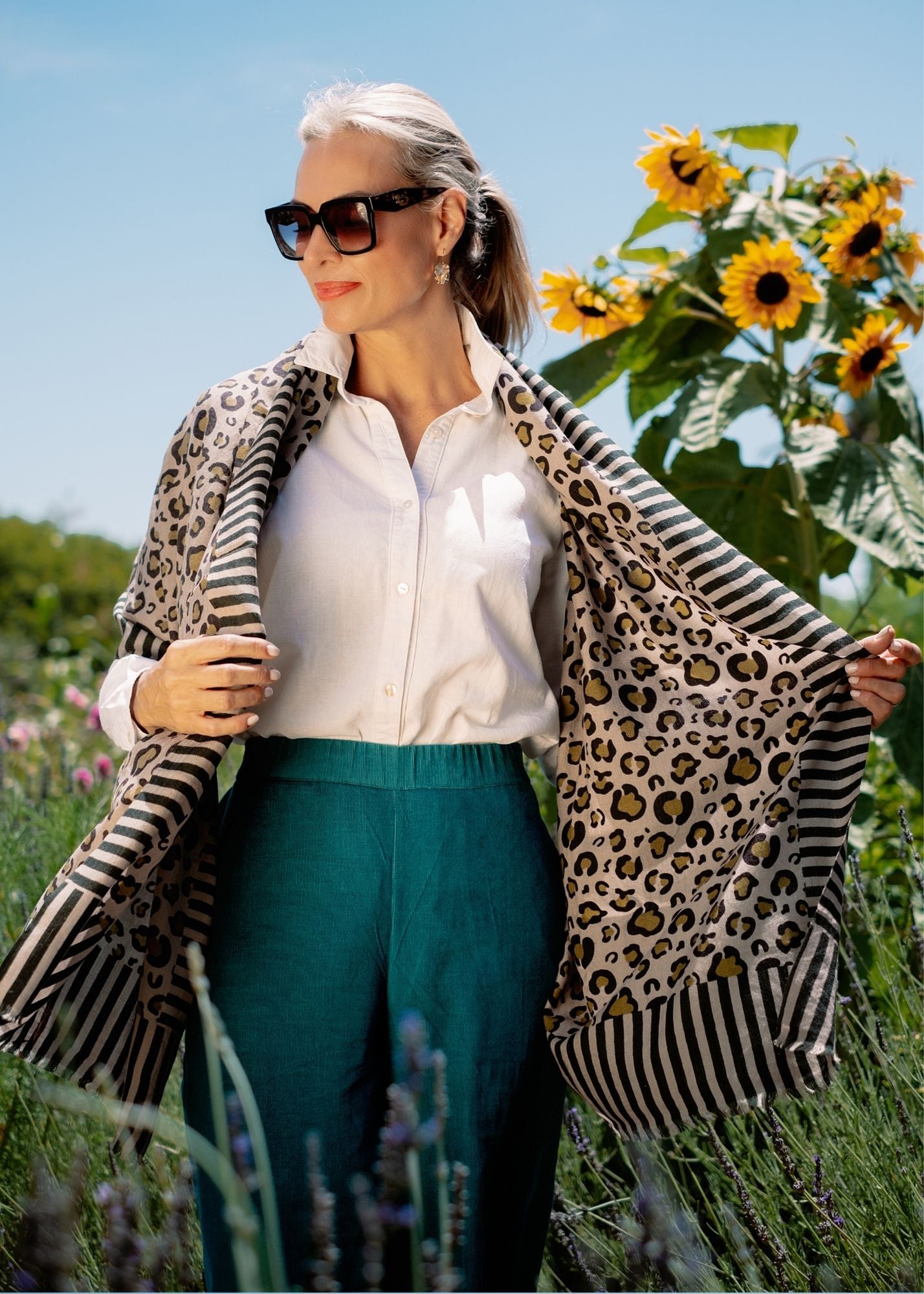 Scarf Green Animal spots 100% wool