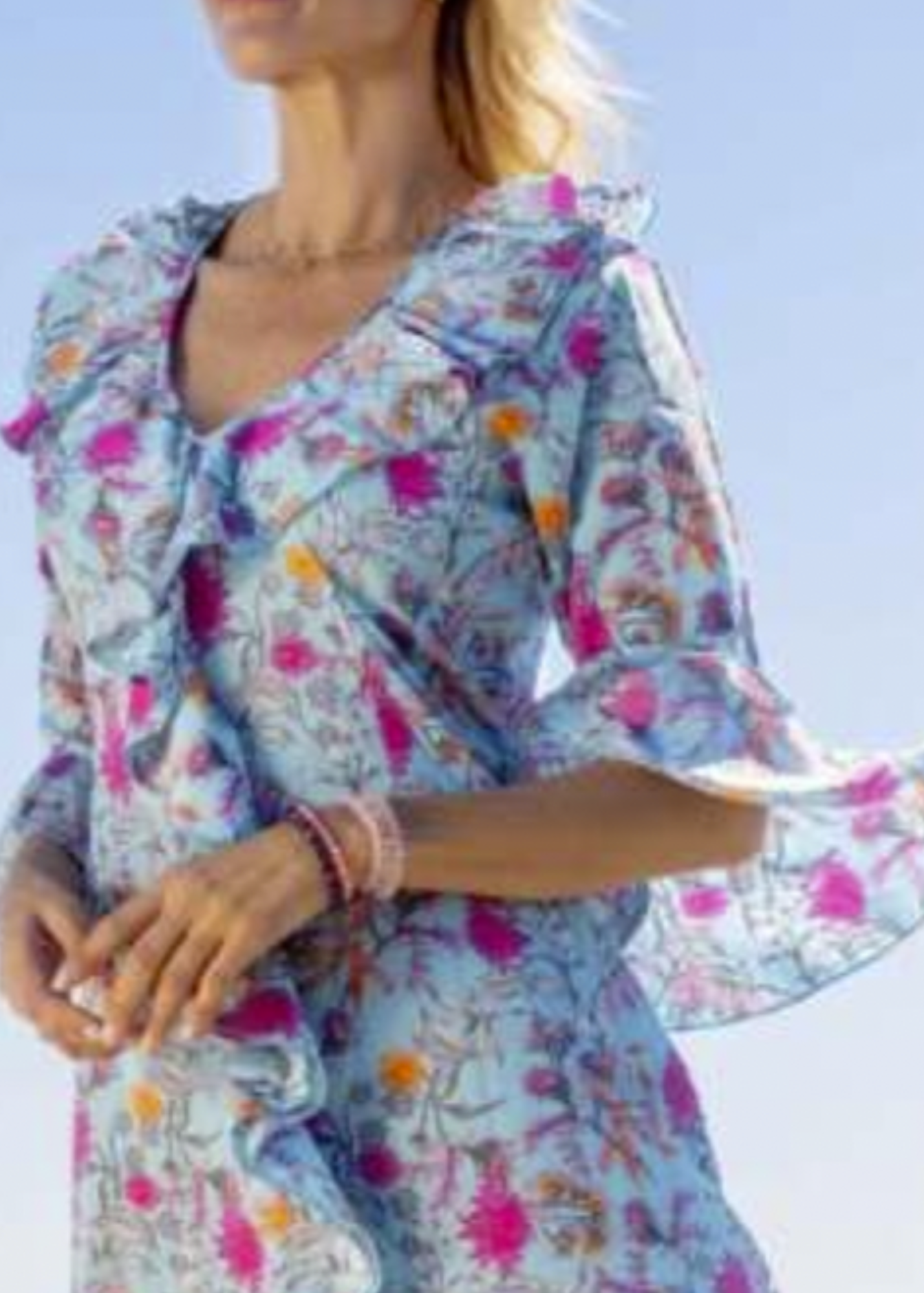 Cathy Dress in Light blue & pink floral
