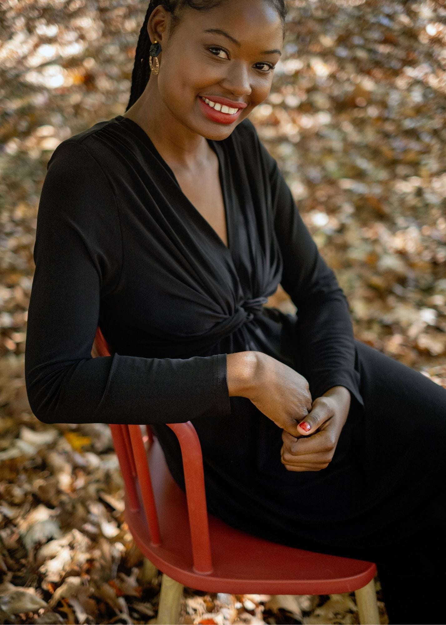Paris knot dress, Black Long Sleeve