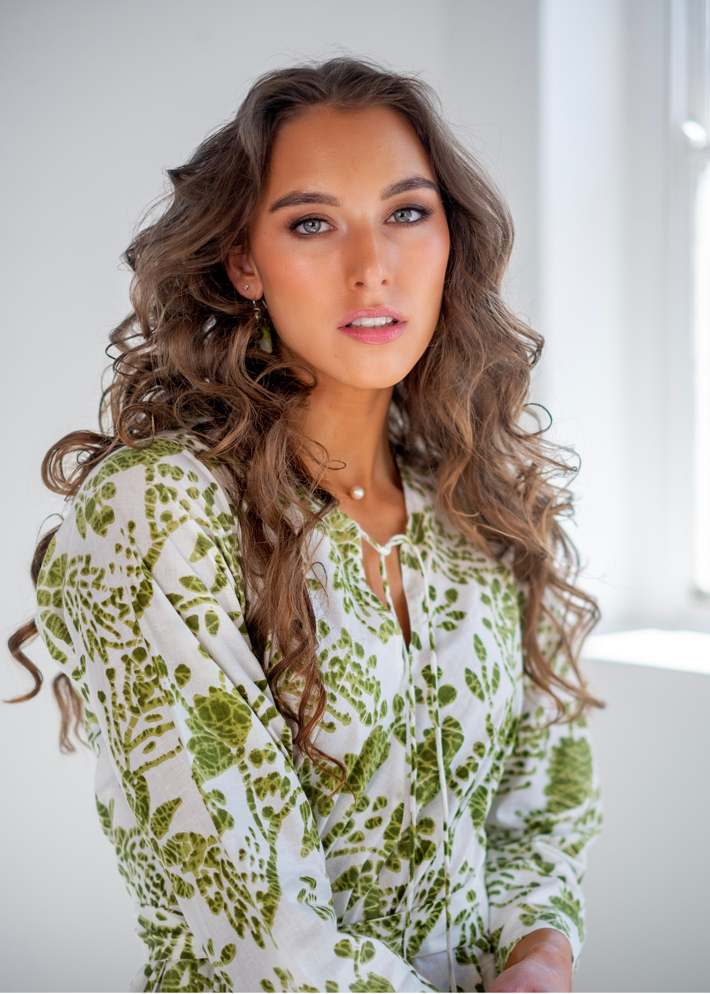 Asta Dress in Green and White Ikat