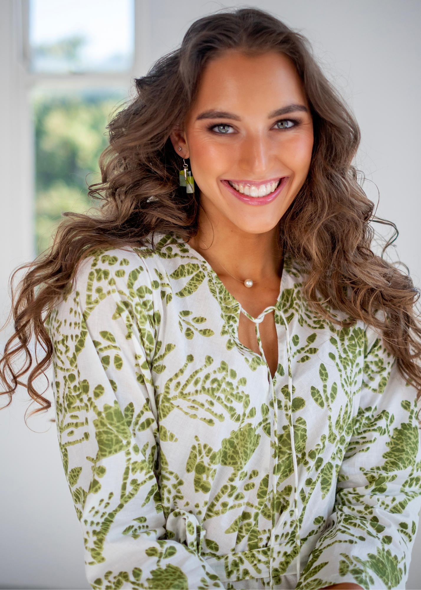 Asta Dress in Green and White Ikat