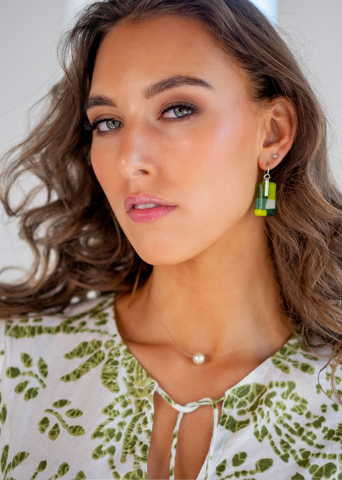 Asta Dress in Green and White Ikat