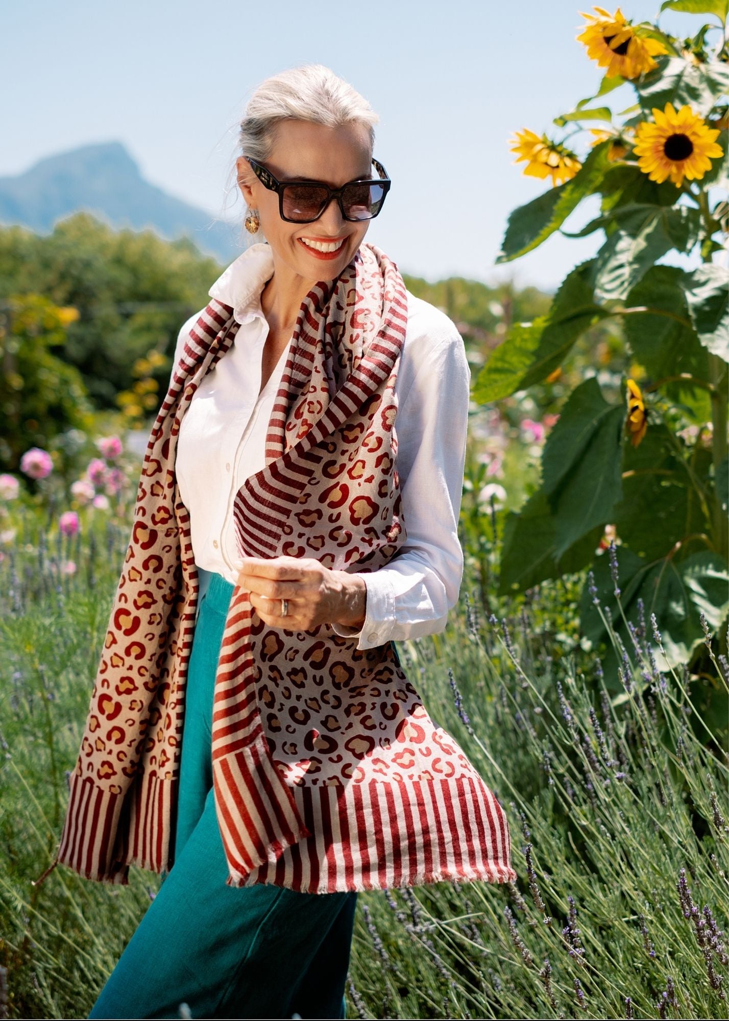 Scarf Maroon Animal spots 100% wool