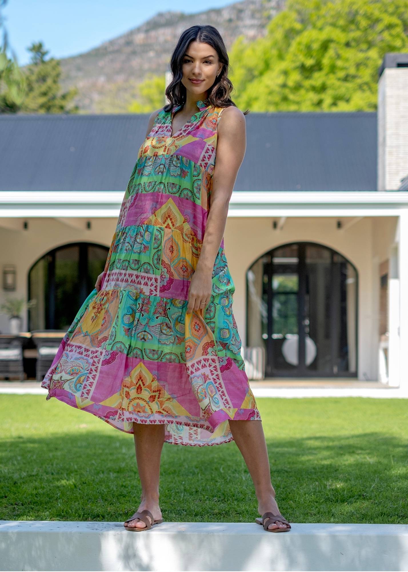 Chios dress in Pastel Rainbow