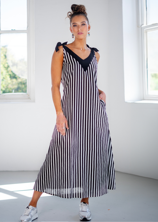 Zia Dress, Black and White Stripes