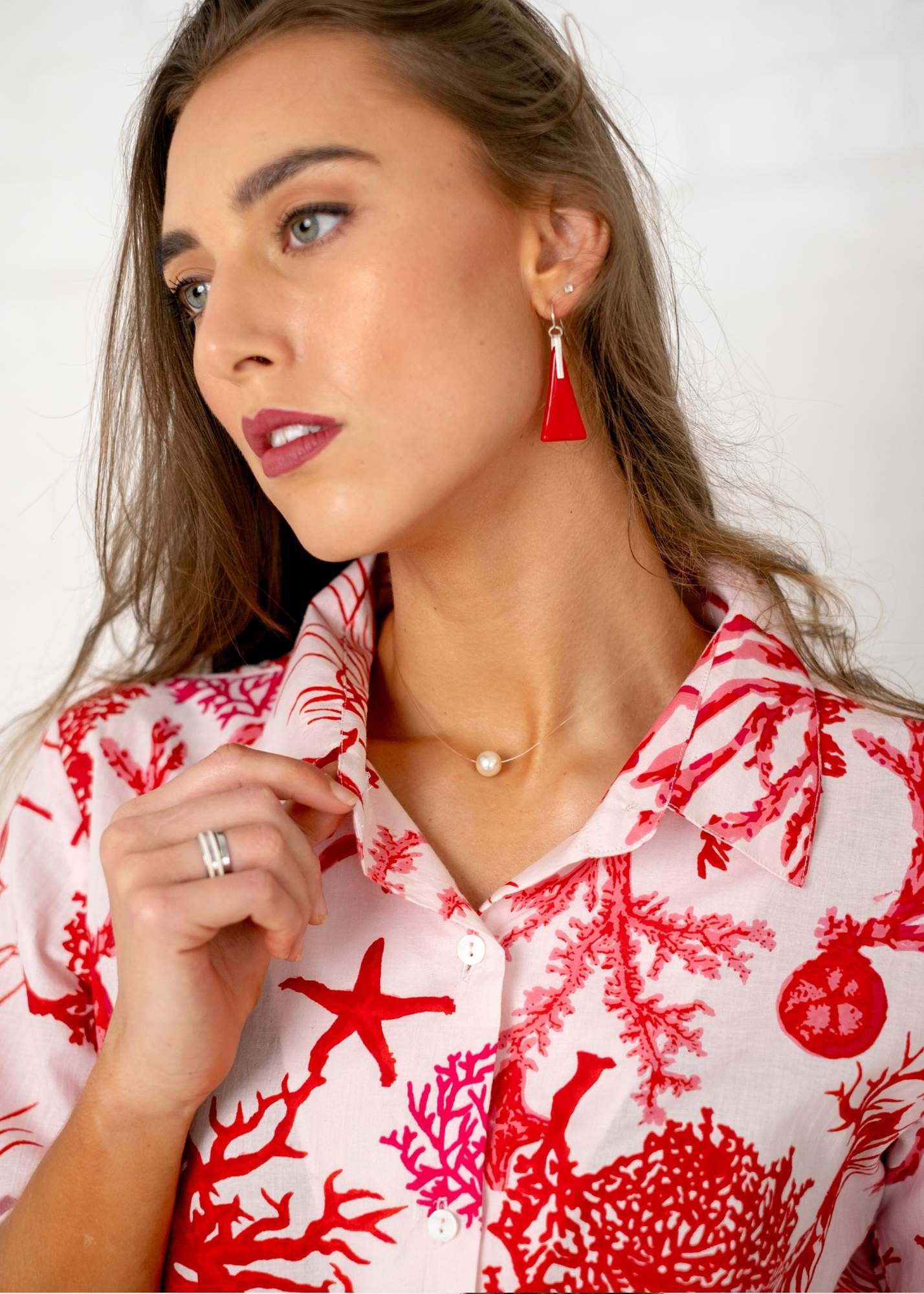 Laura Shirt Dress Red and White Coral Print - Available 6 December 2024