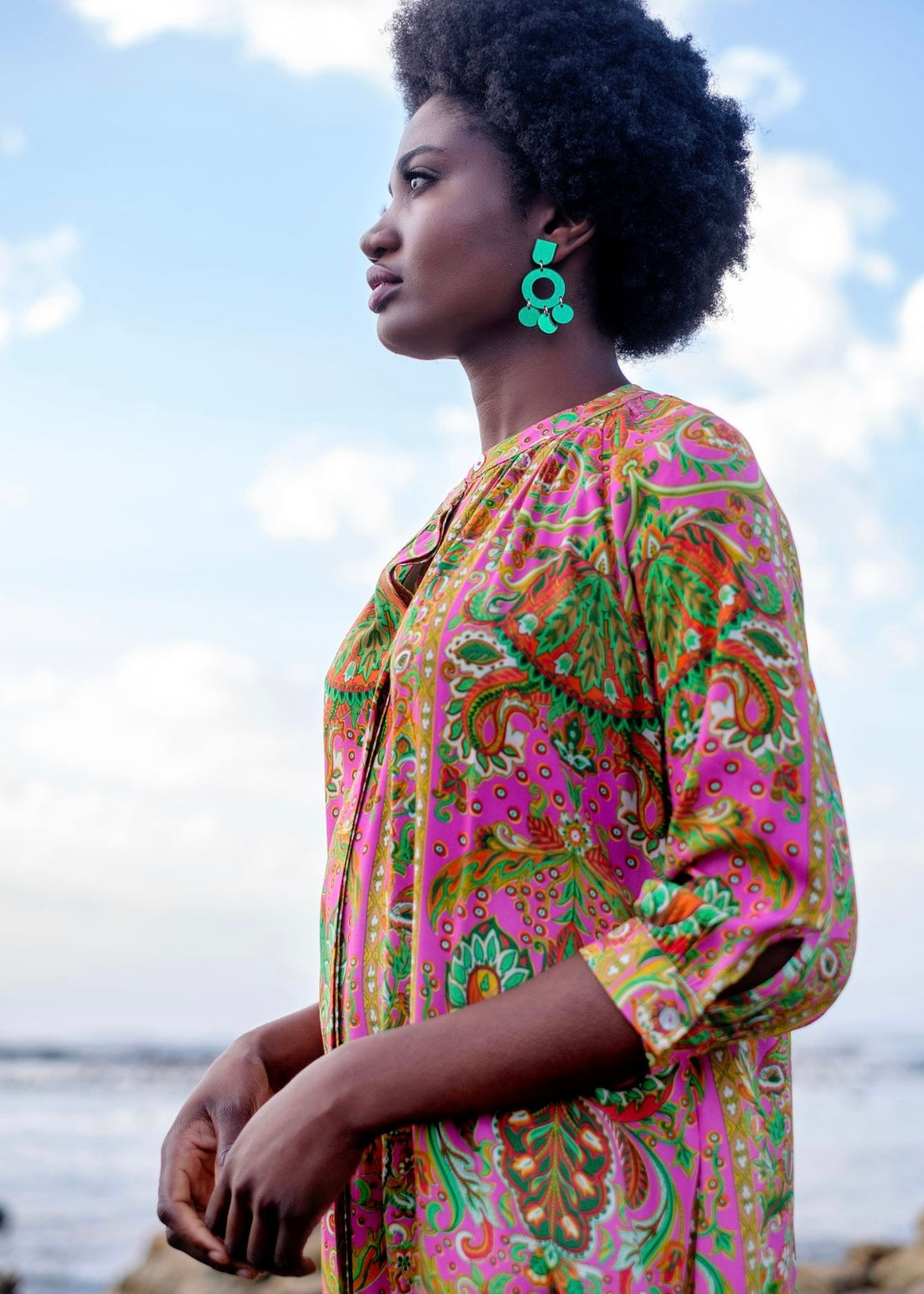 Andrea Dress, Green and Pink Paisley