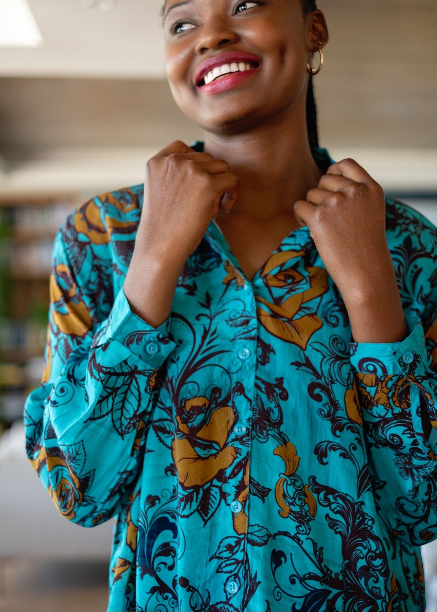 Sienna Button down blouse in Turquoise Rose