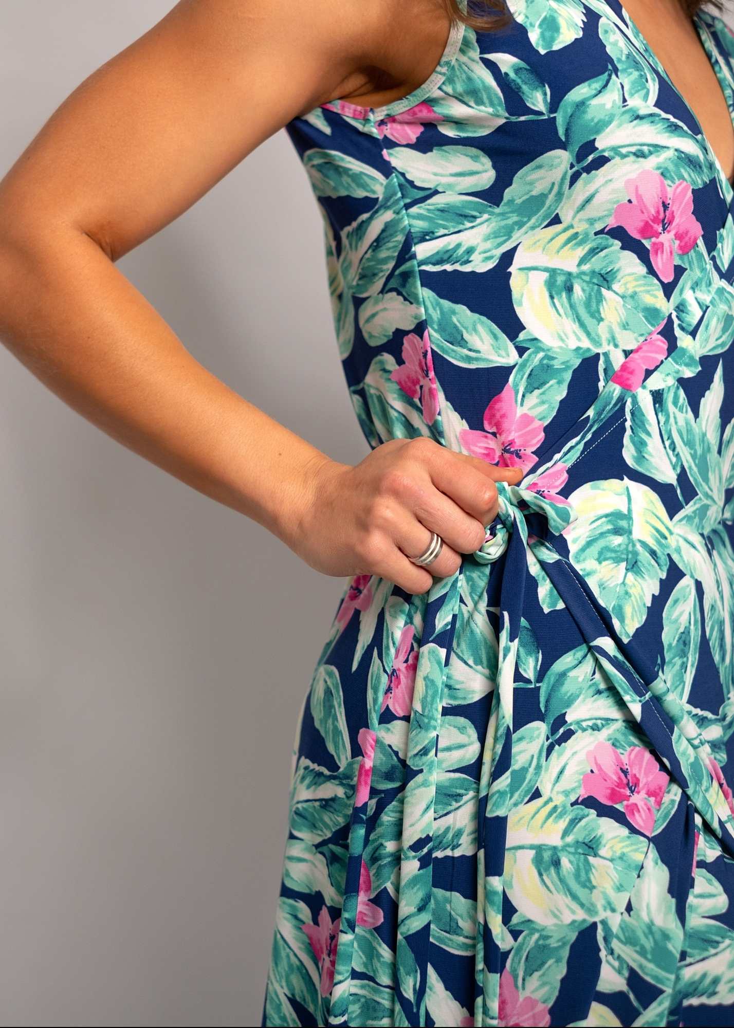 Sleeveless Maxi Wrap dress , Blue and Pink Floral