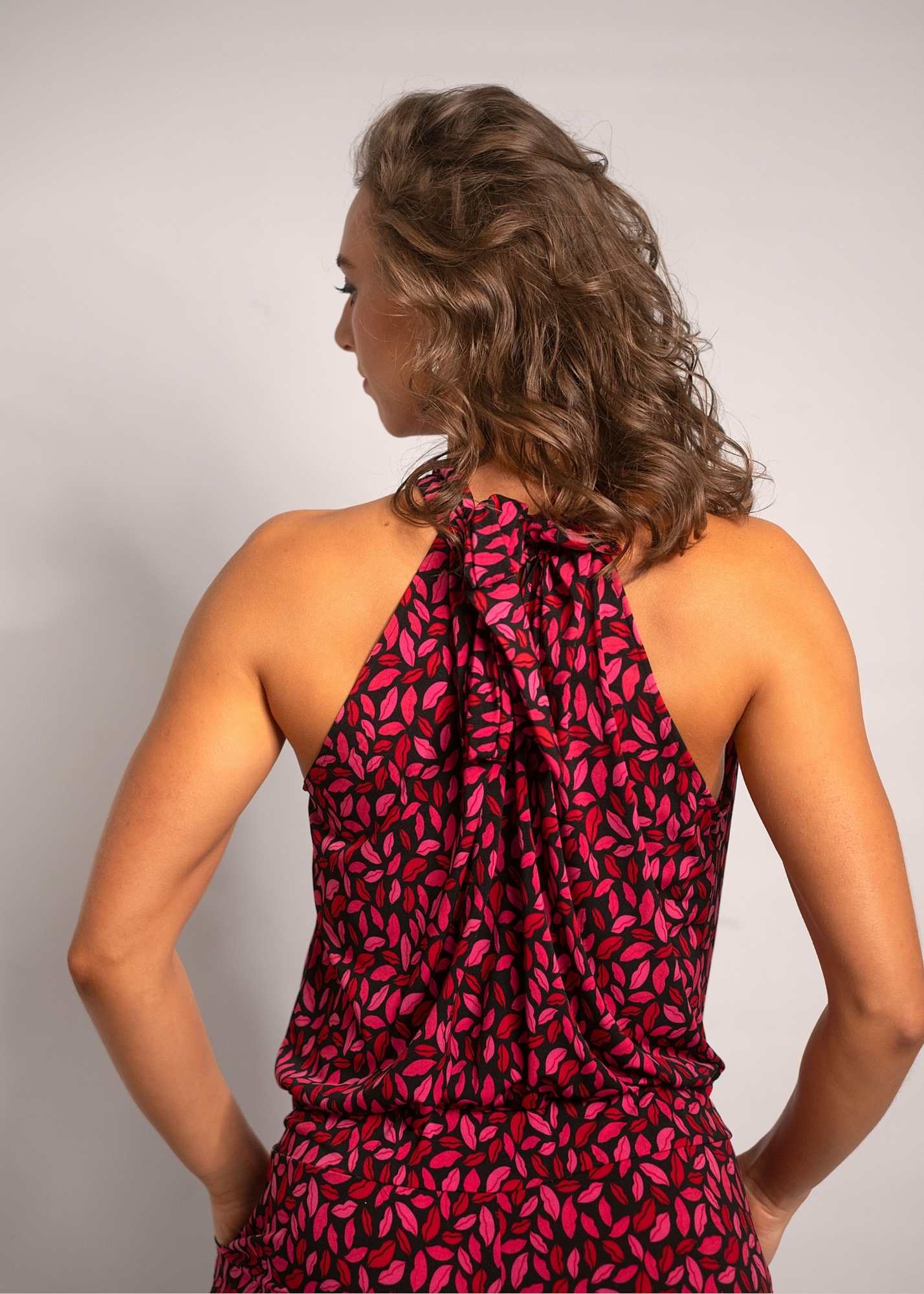 Halterneck jumpsuit, Black and Red