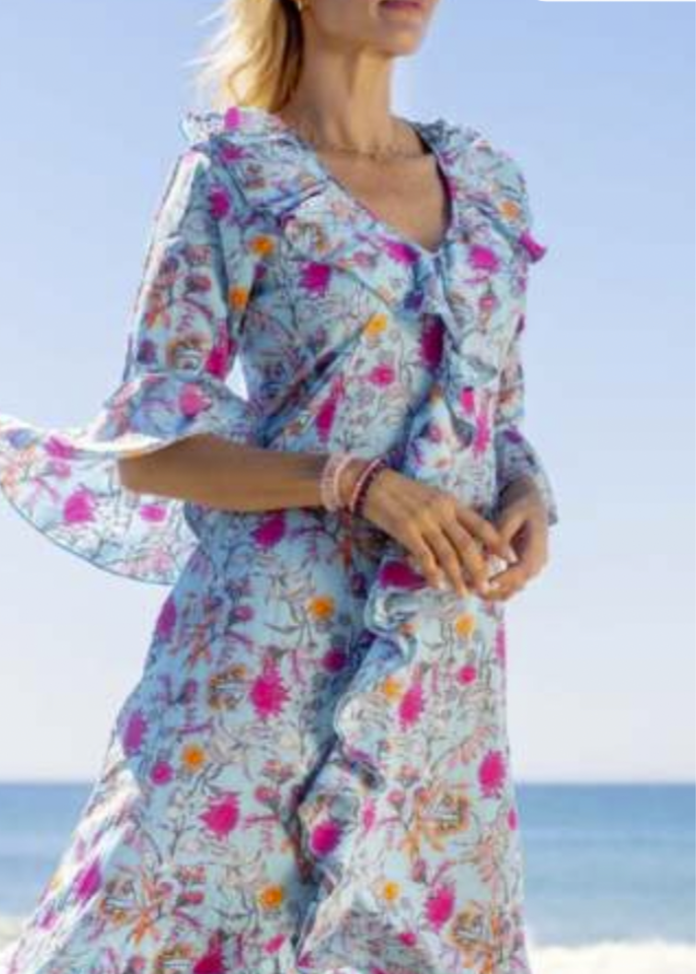 Cathy Dress in Light blue & pink floral