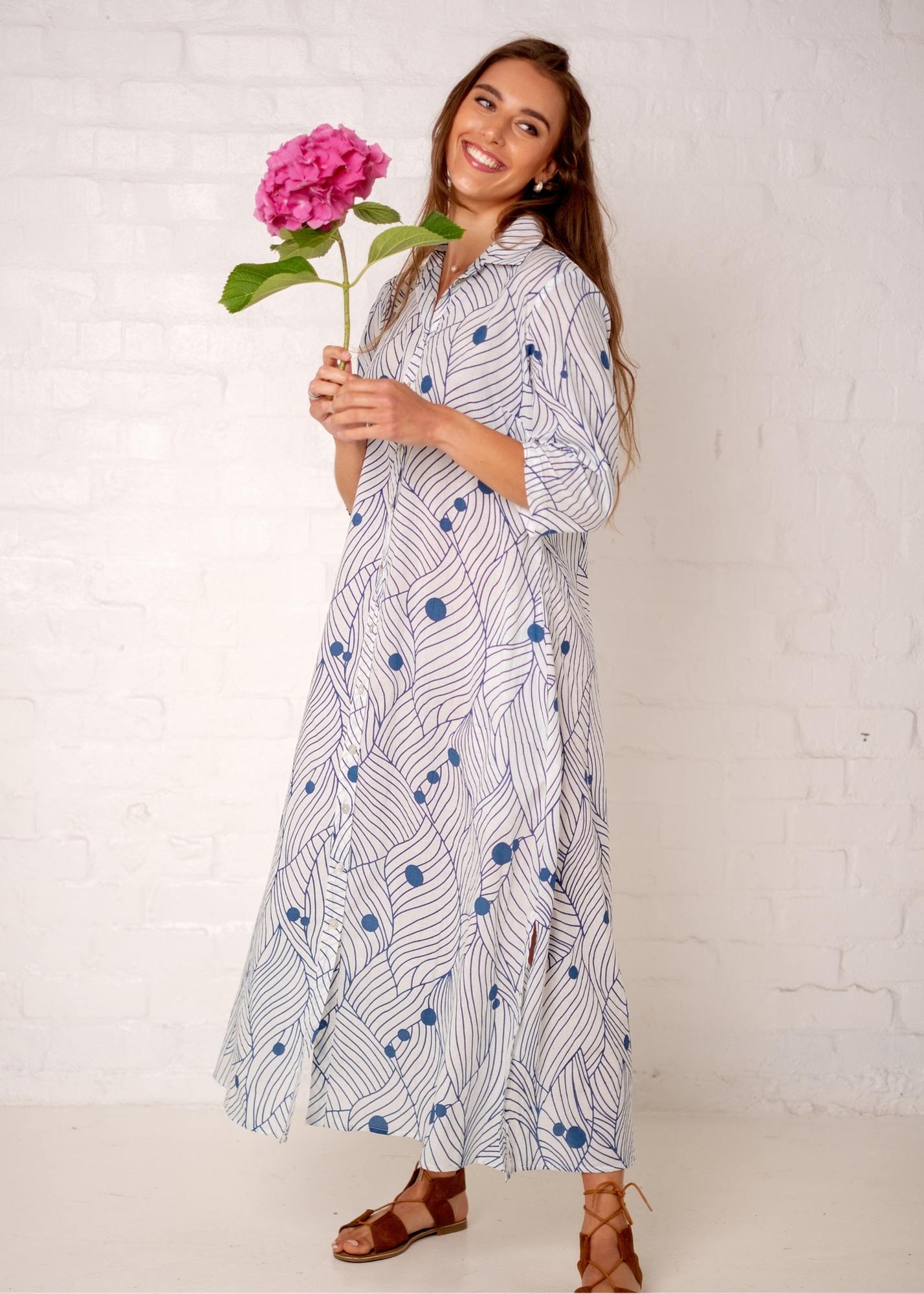 Betty Button dress, Blue and White Circles