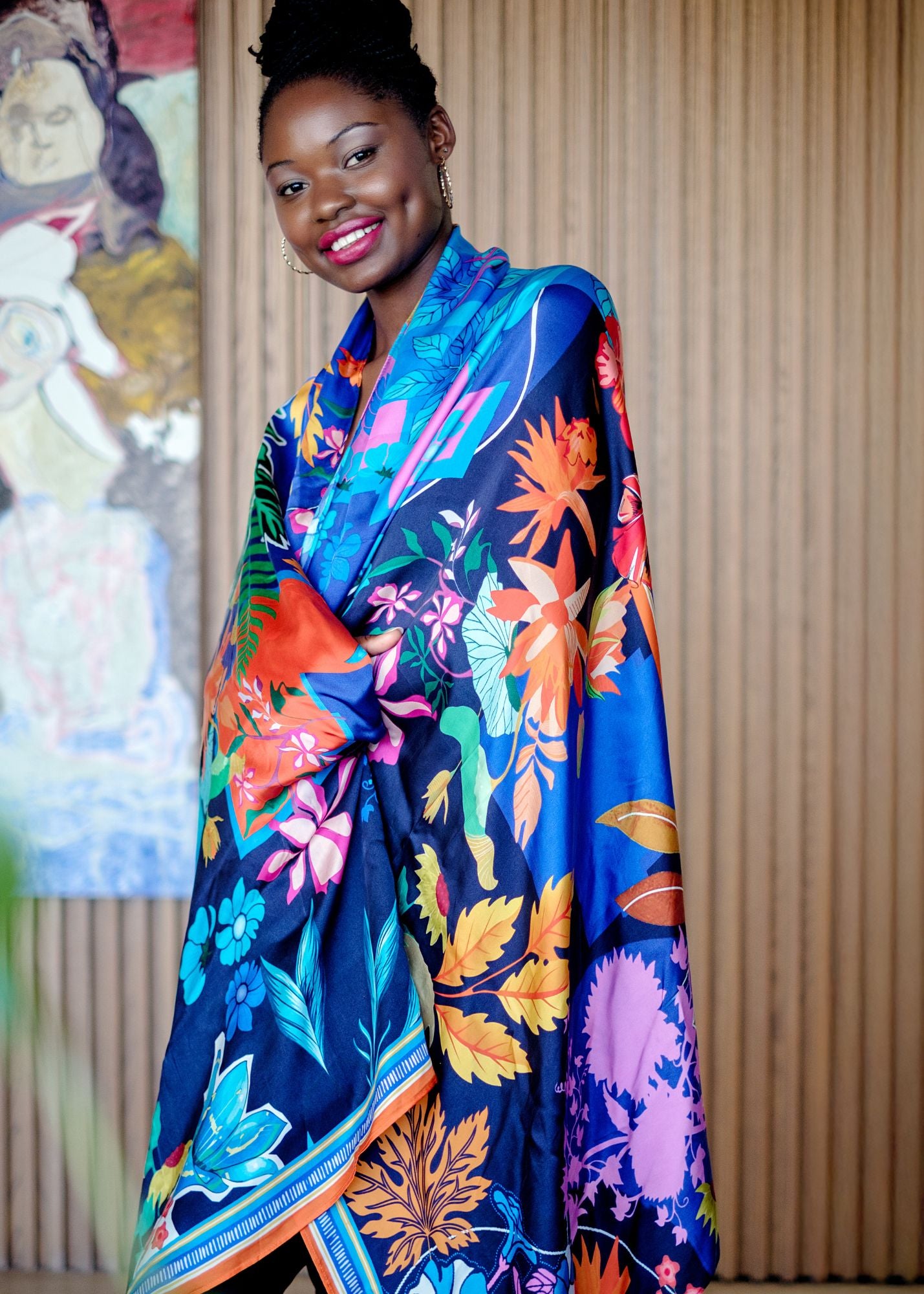 100% Silk Scarf in Rainbow Flowers