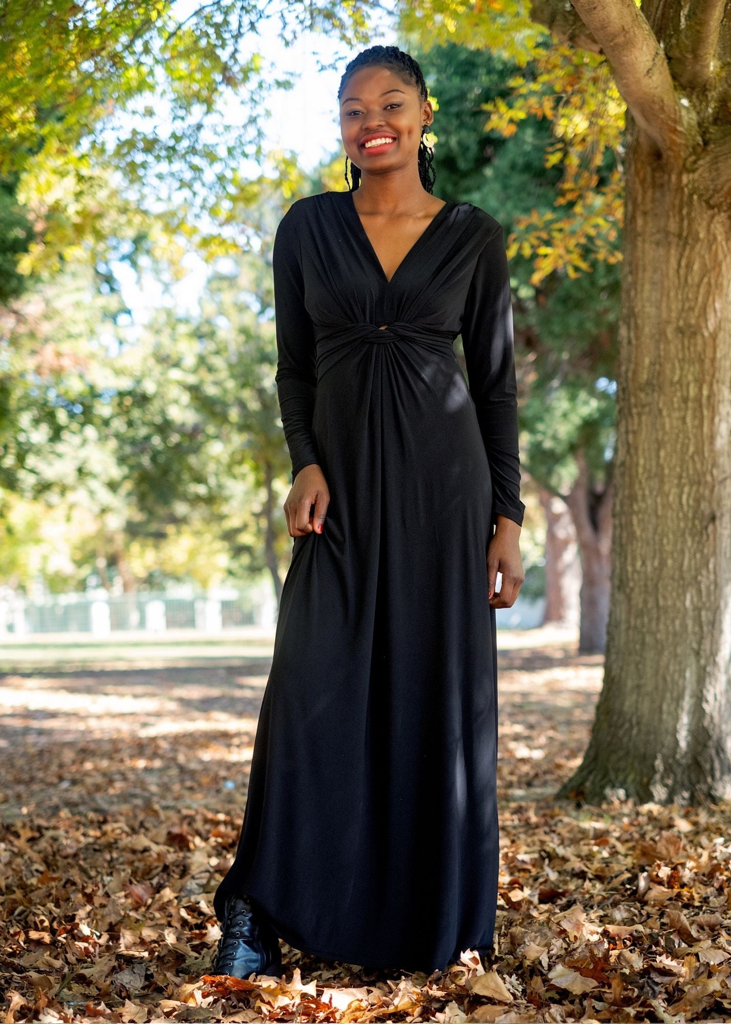 Paris knot dress, Black Long Sleeve
