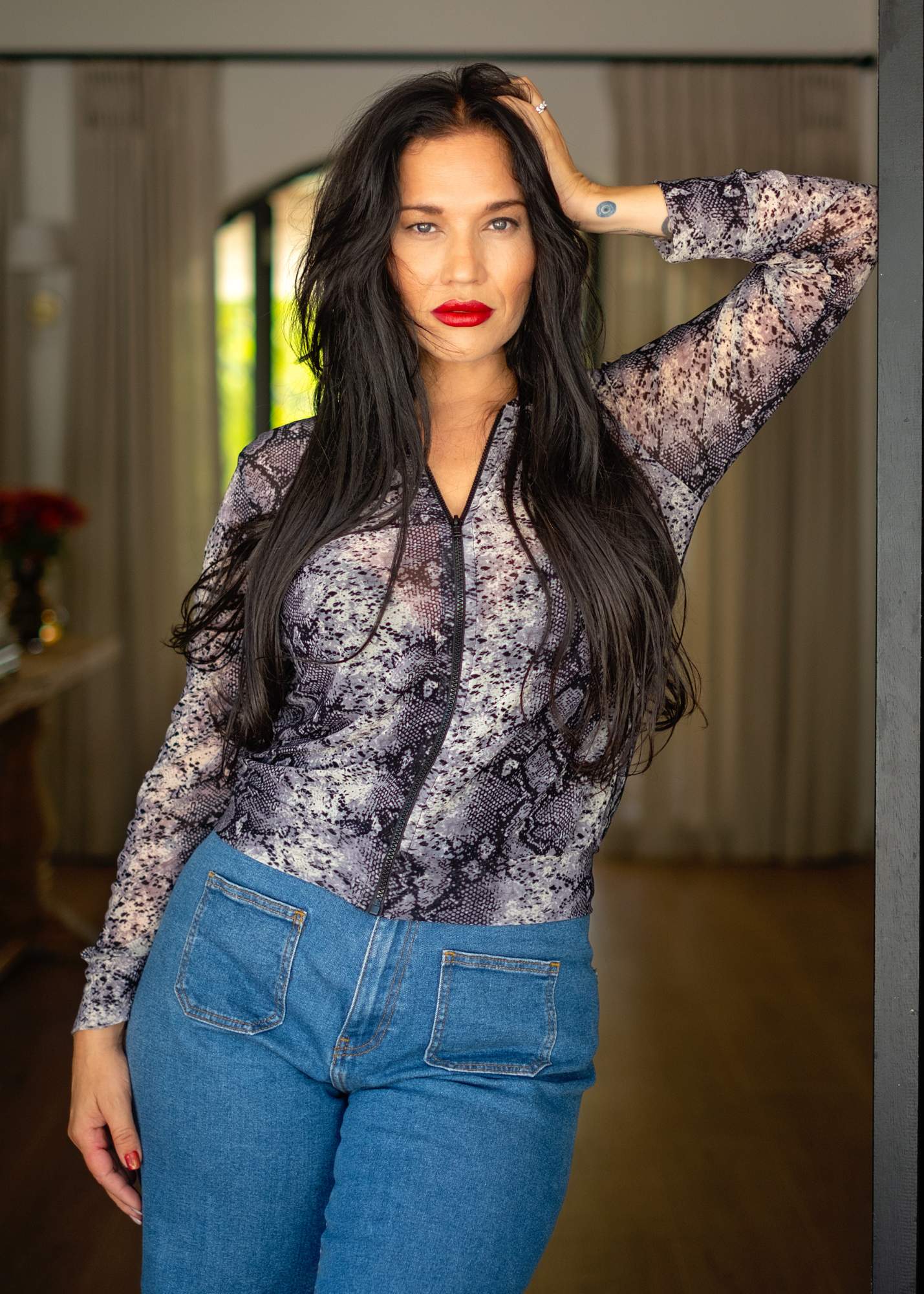 Mesh bomber jacket, Black and Grey Animal Print