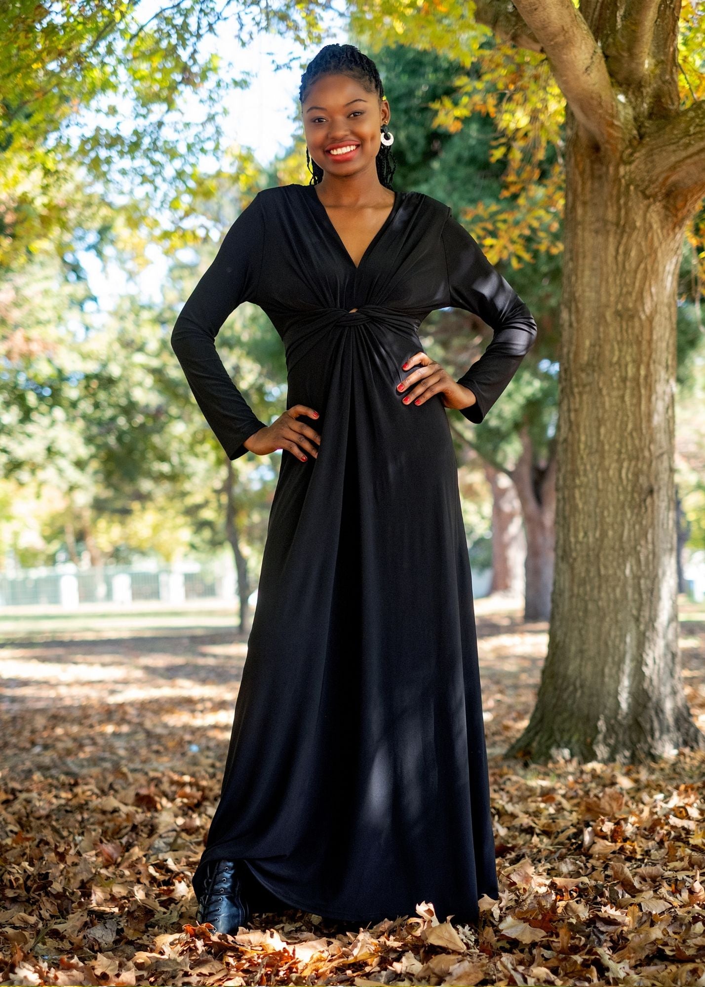 Paris knot dress, Black Long Sleeve