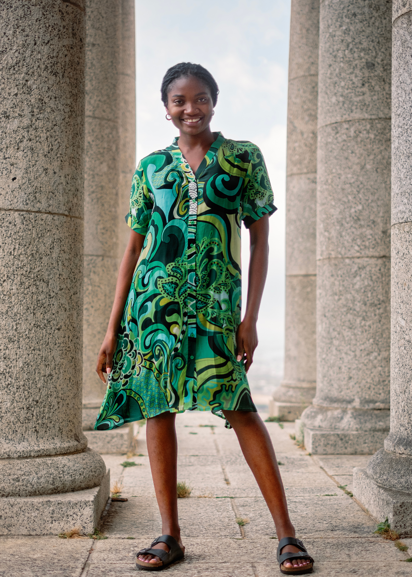 Maxine Dress - Knee length in Green paisley