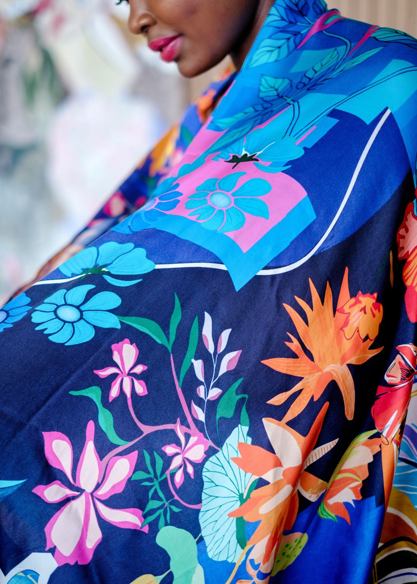 100% Silk Scarf in Rainbow Flowers