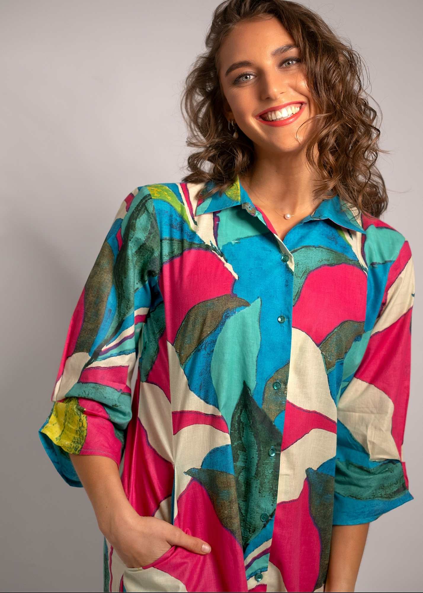 Laura Shirt Dress in Pink Van Gogh