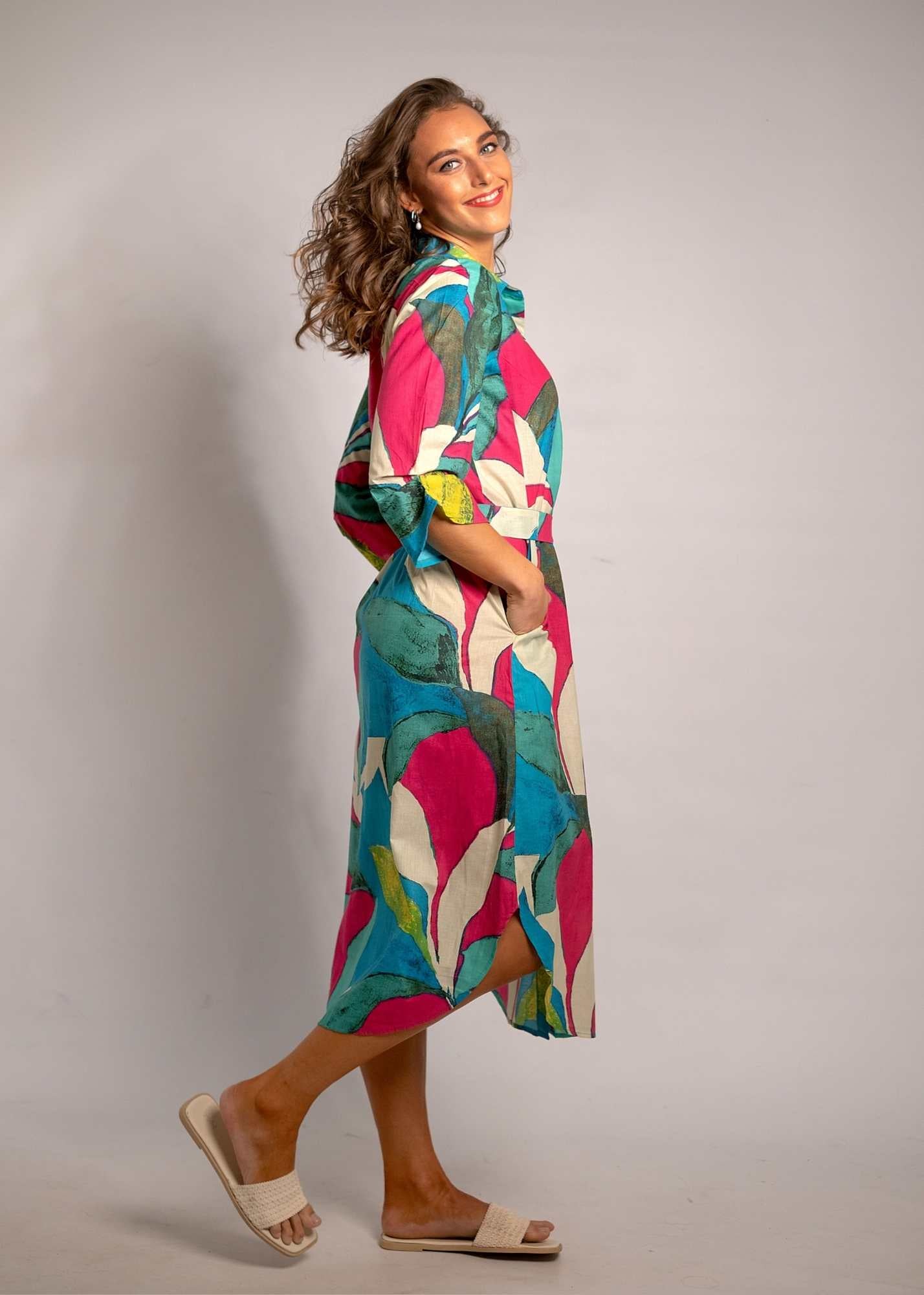 Laura Shirt Dress in Pink Van Gogh