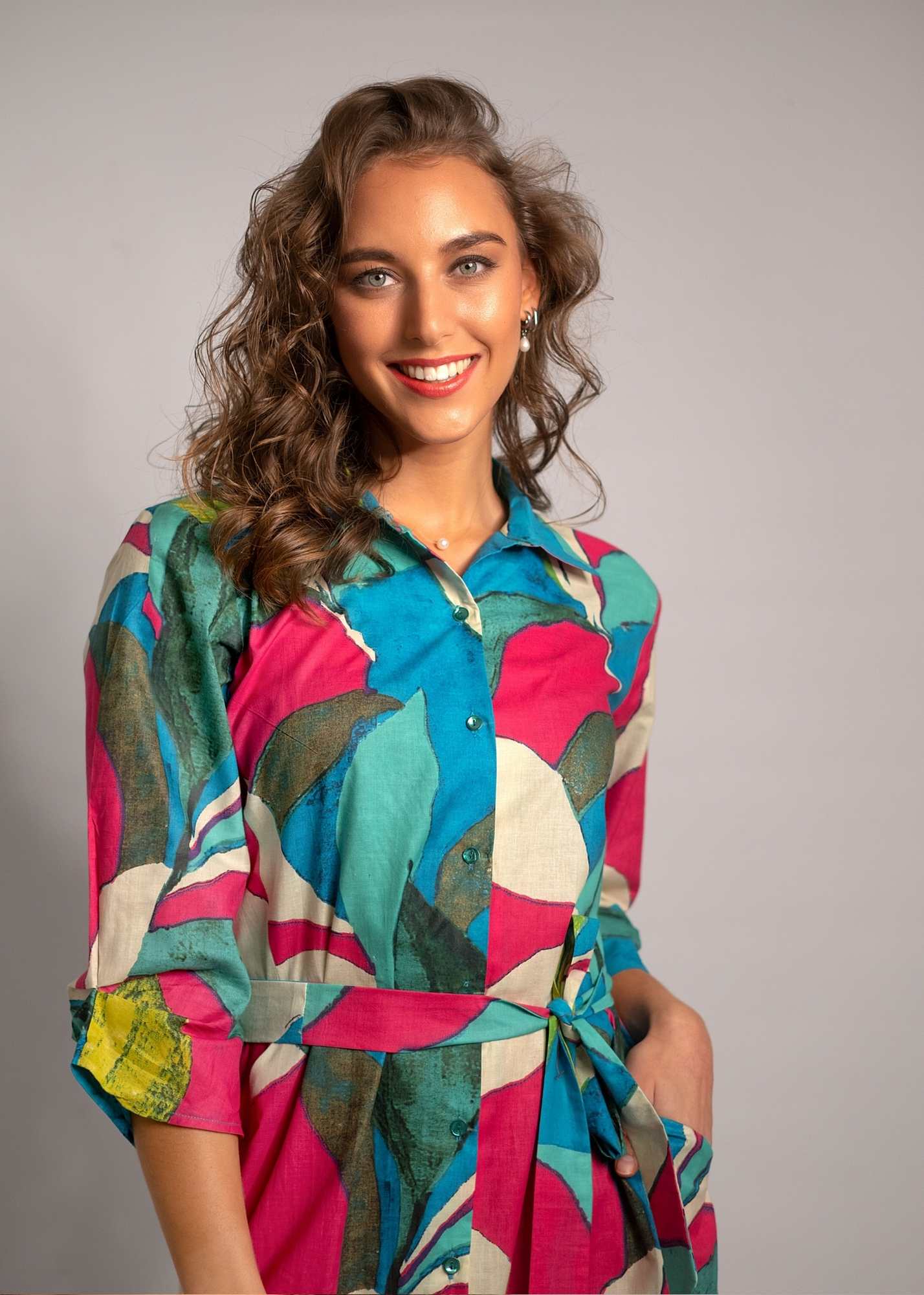 Laura Shirt Dress in Pink Van Gogh