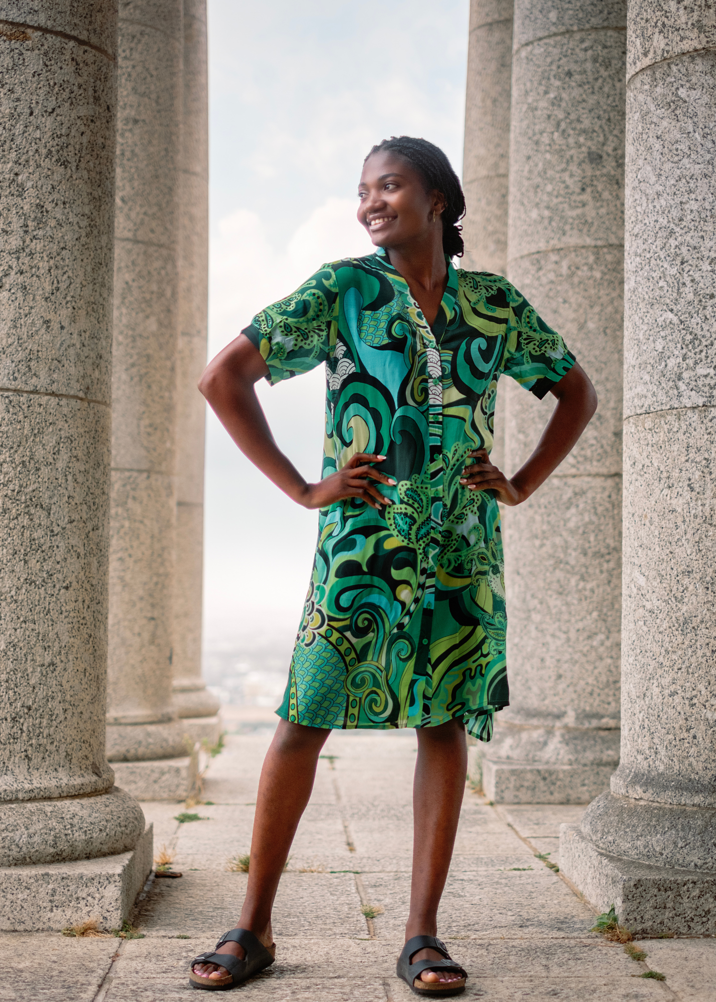 Maxine Dress - Knee length in Green paisley