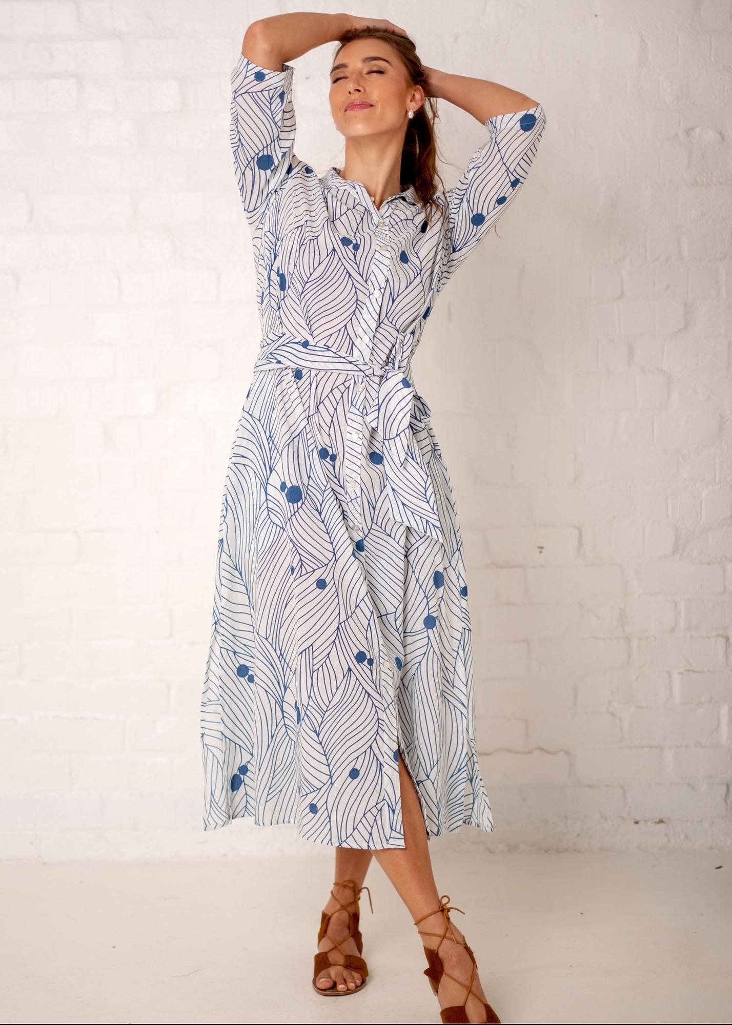Betty Button dress, Blue and White Circles