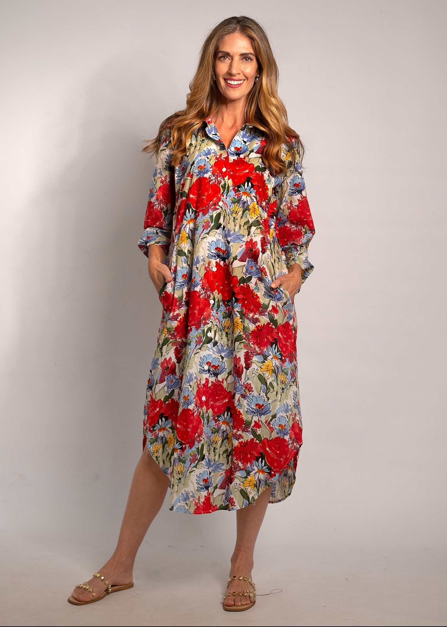 Laura Shirt Dress in Red Garden