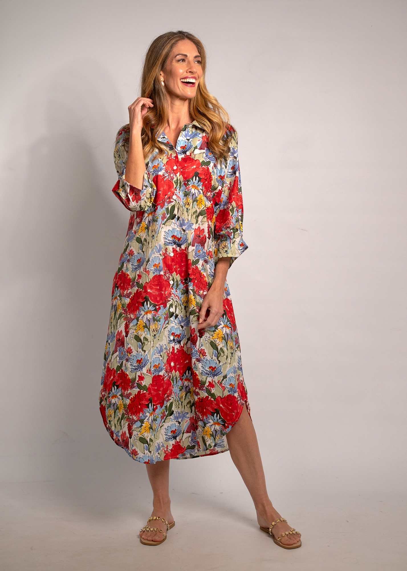 Laura Shirt Dress in Red Garden