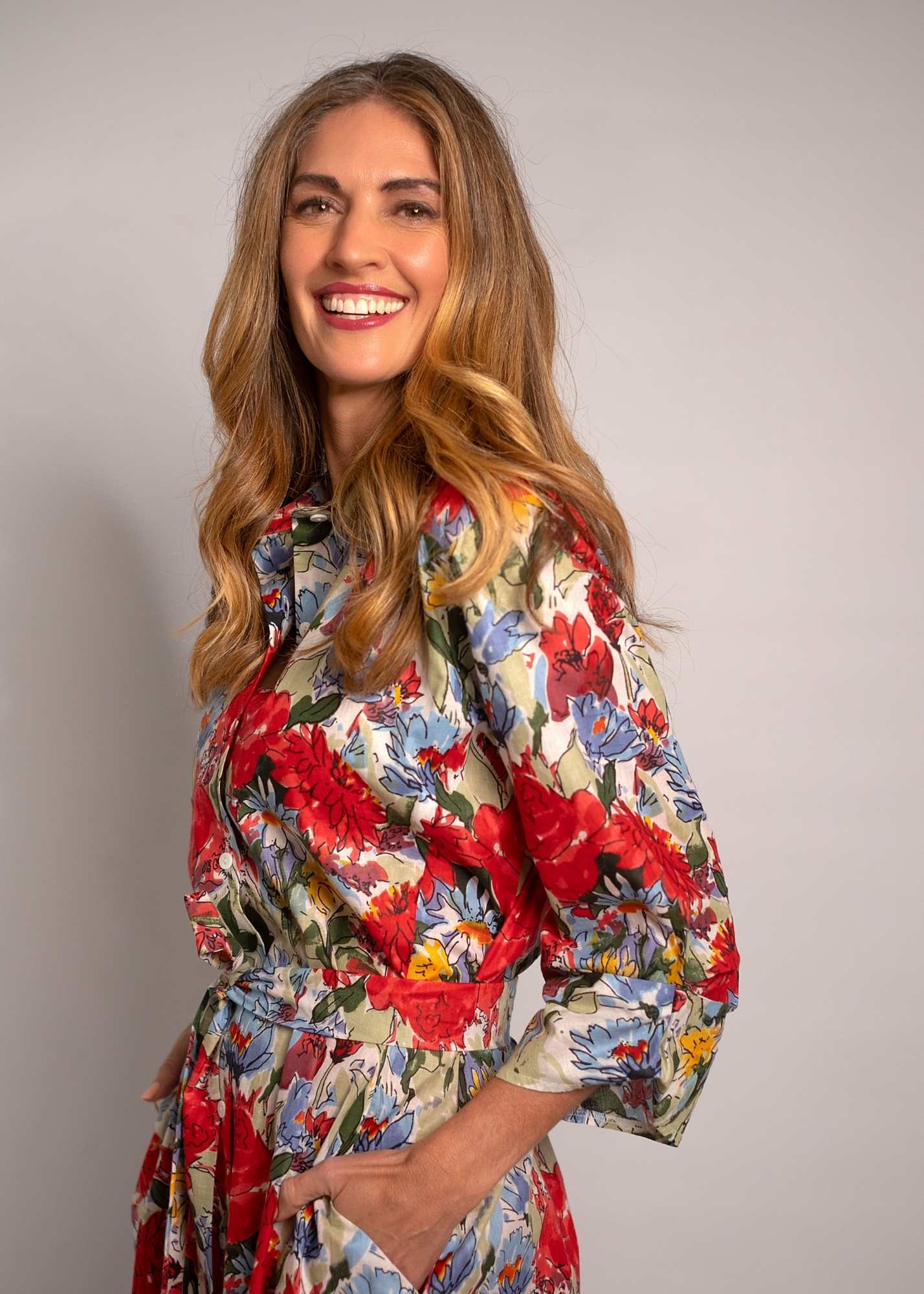 Laura Shirt Dress in Red Garden