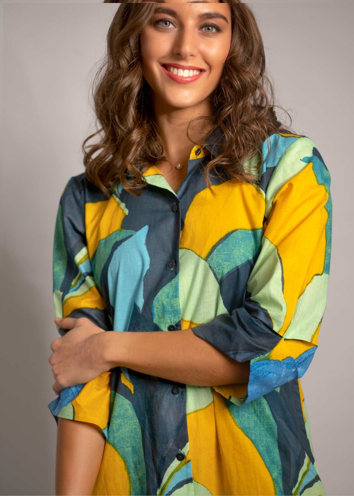 Laura Shirt Dress in Green Van Gogh