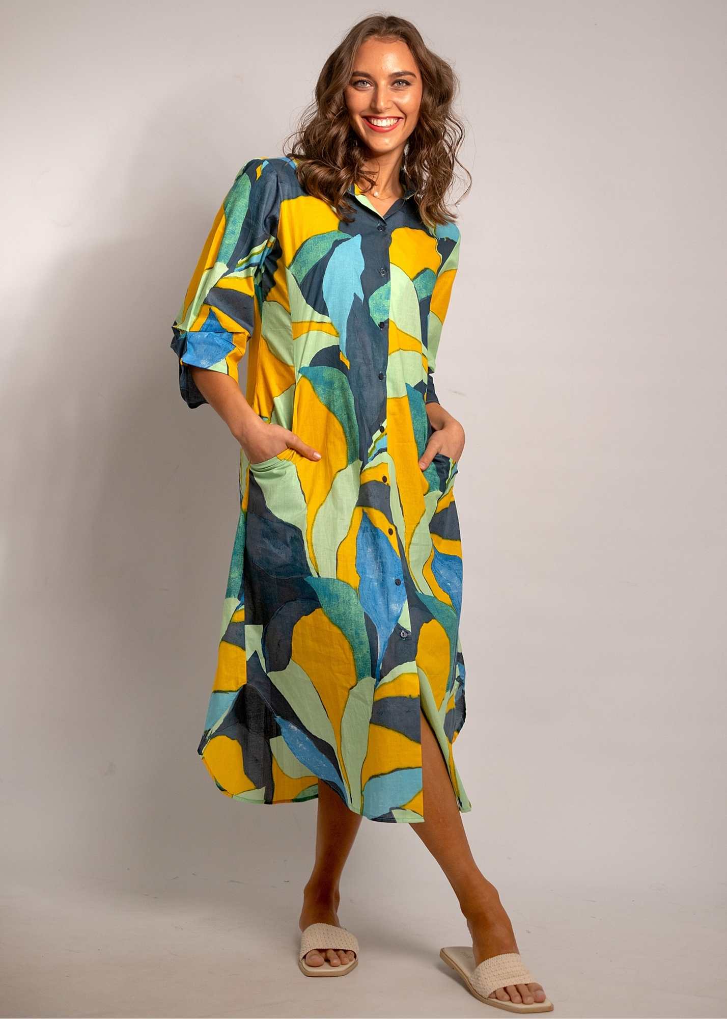 Laura Shirt Dress in Green Van Gogh