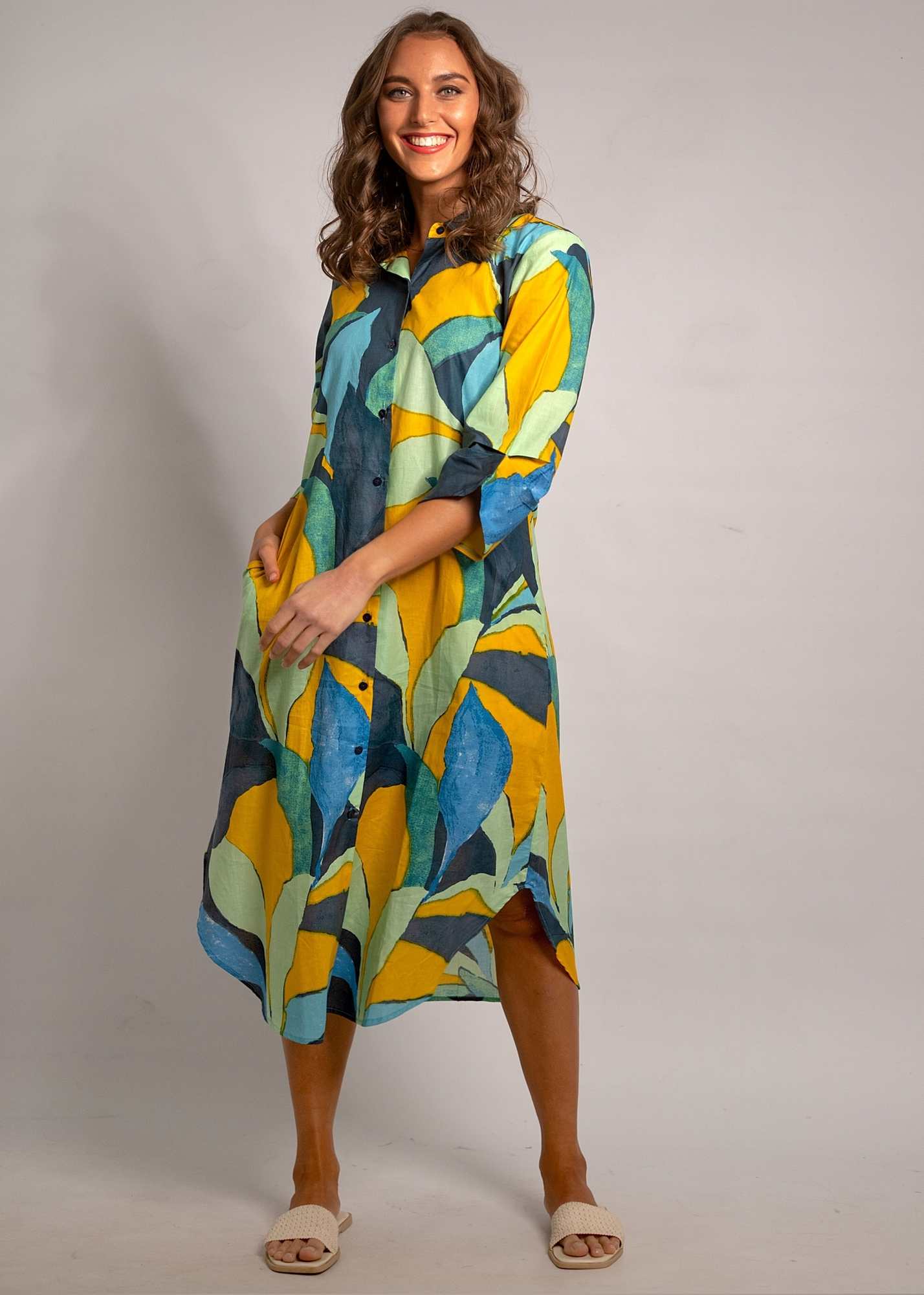 Laura Shirt Dress in Green Van Gogh