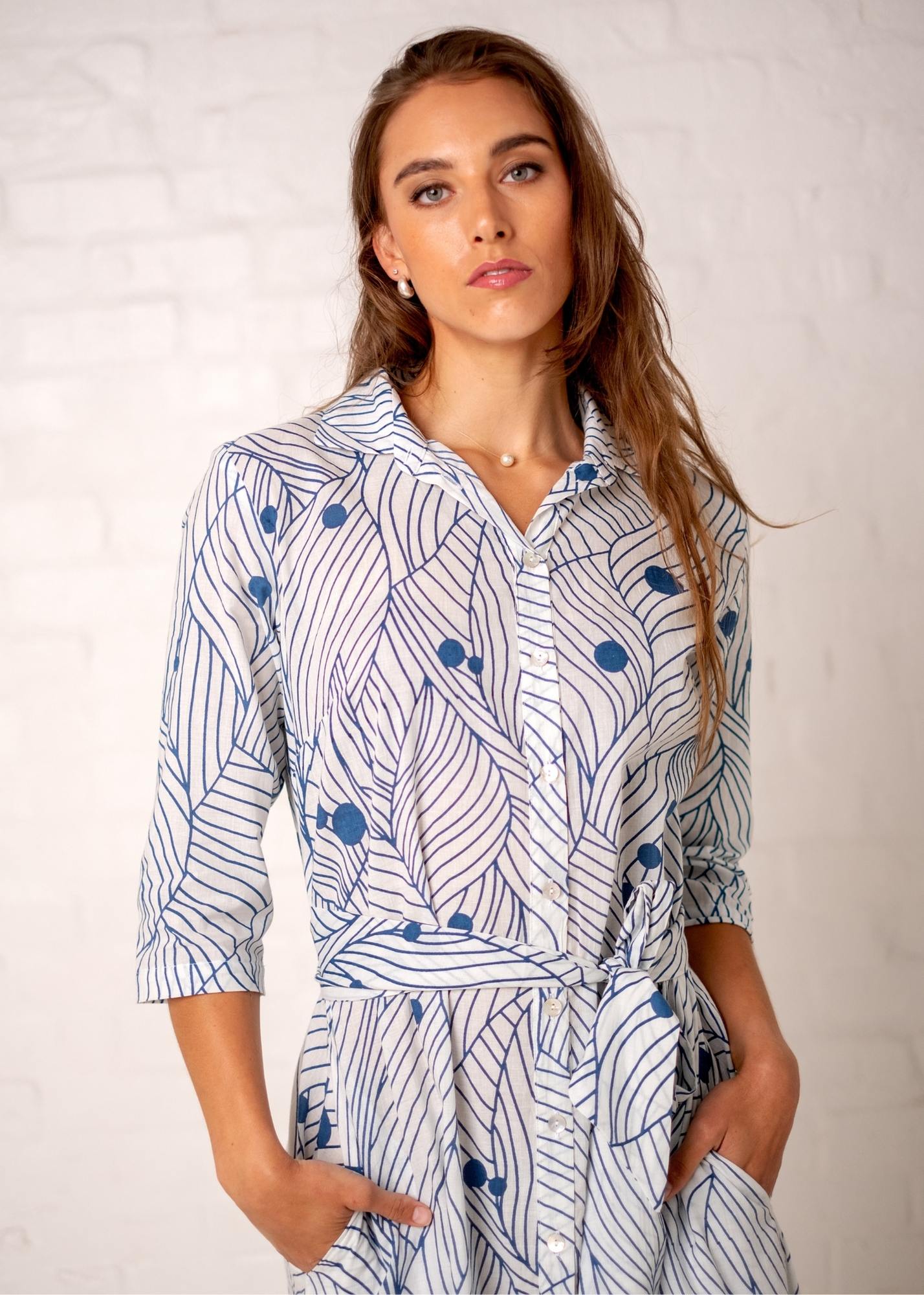 Betty Button dress, Blue and White Circles