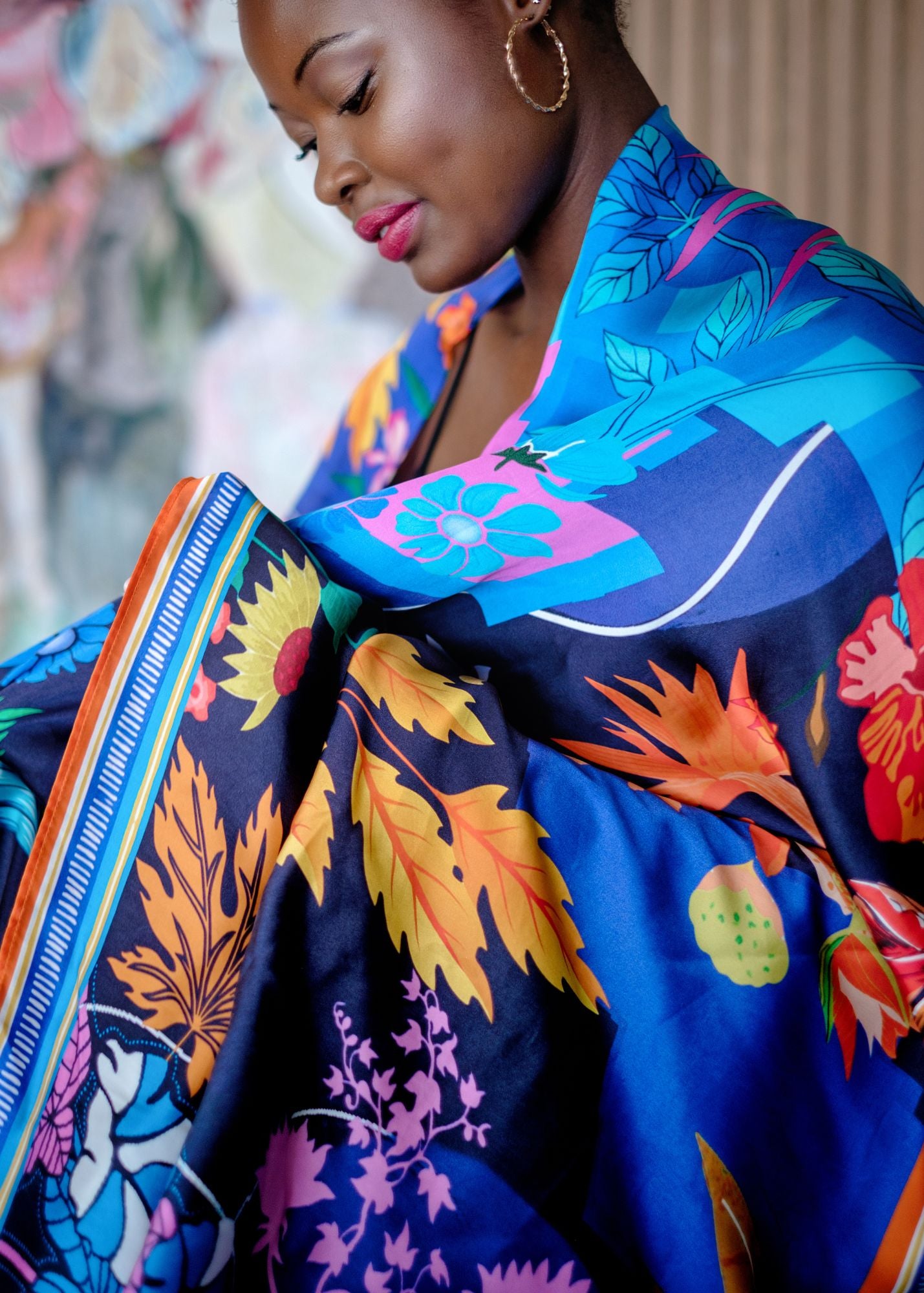 100% Silk Scarf in Rainbow Flowers