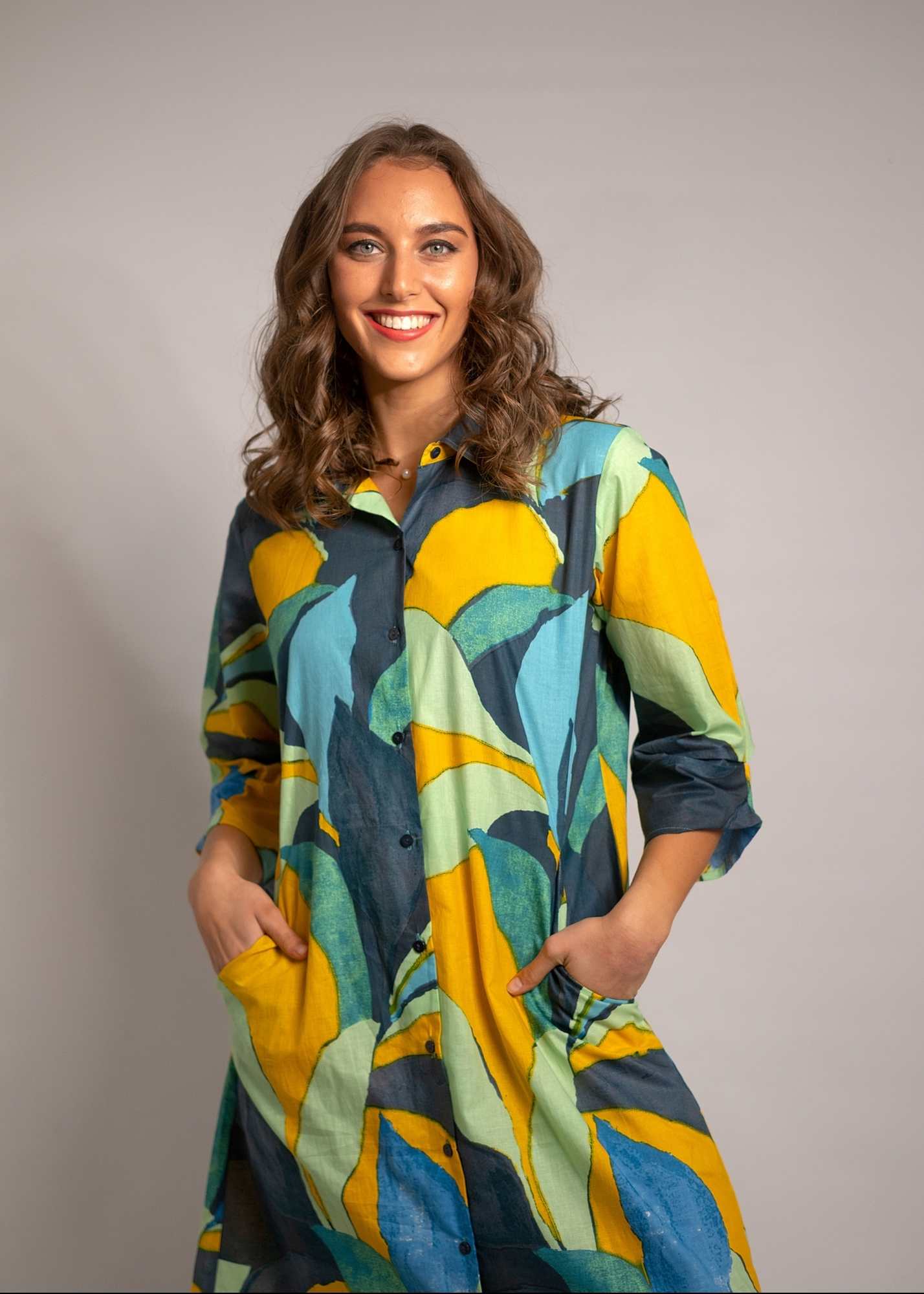 Laura Shirt Dress in Green Van Gogh