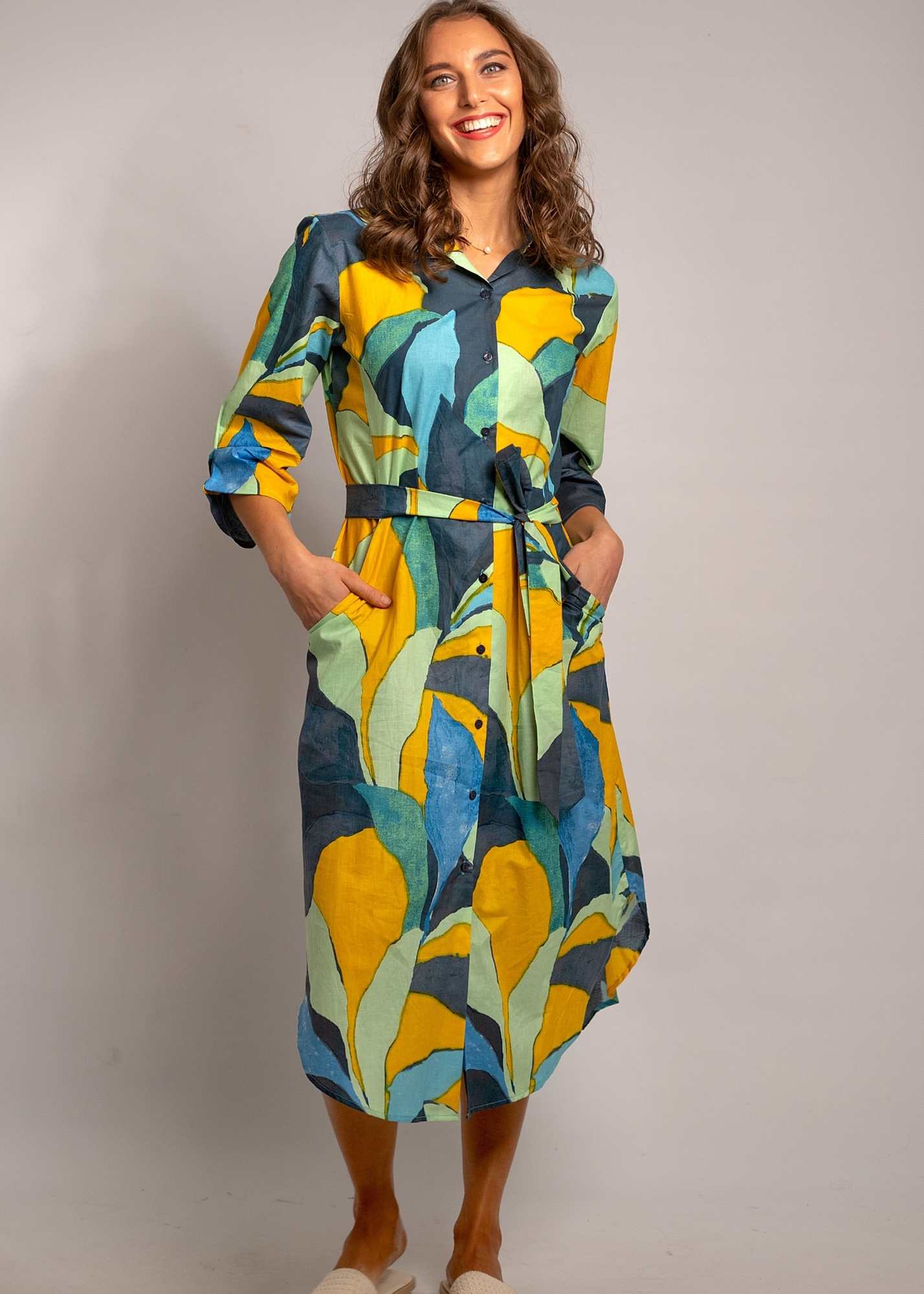 Laura Shirt Dress in Green Van Gogh