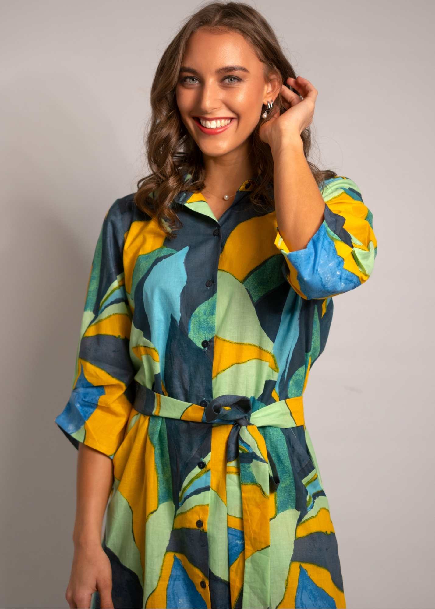 Laura Shirt Dress in Green Van Gogh