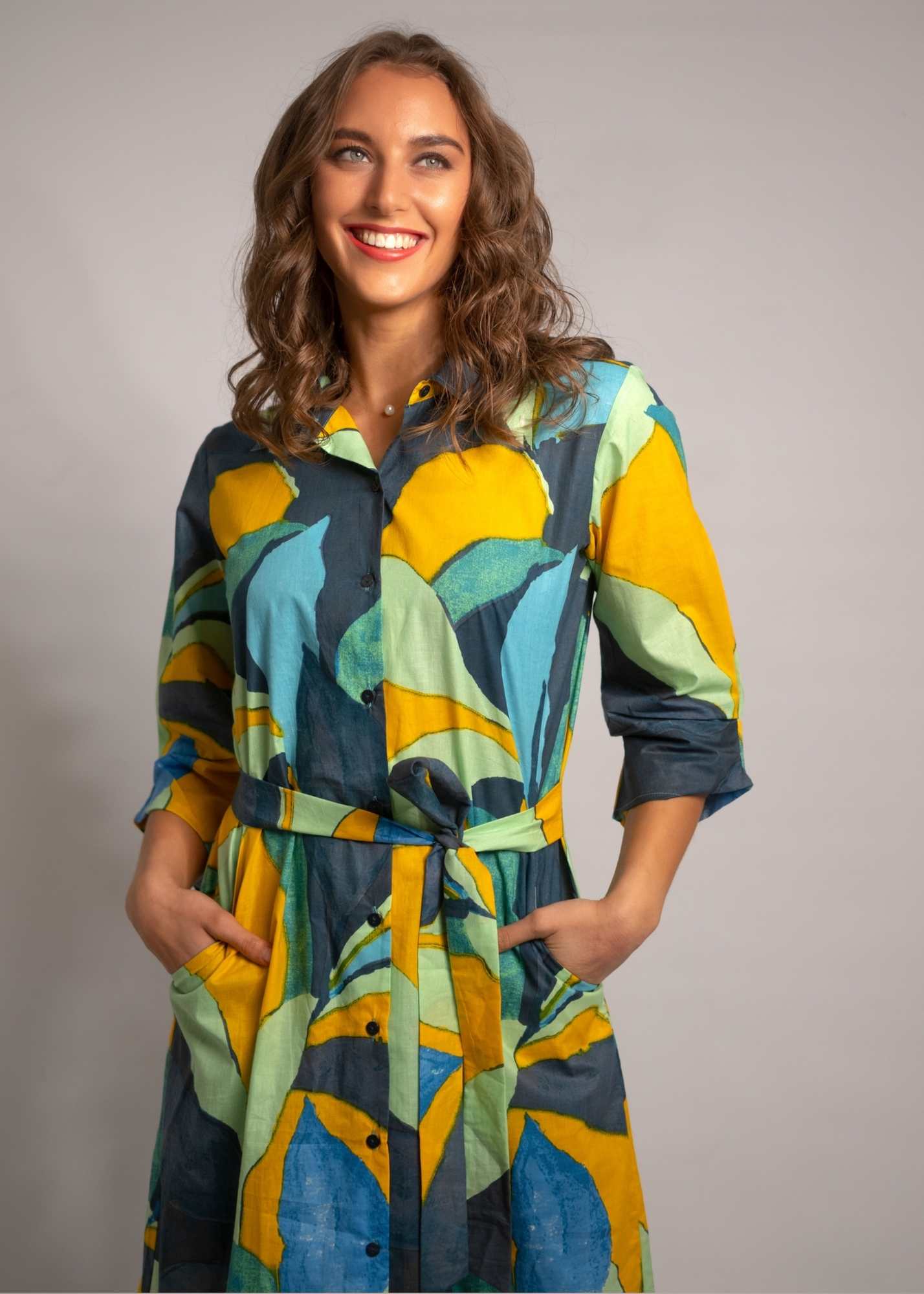 Laura Shirt Dress in Green Van Gogh