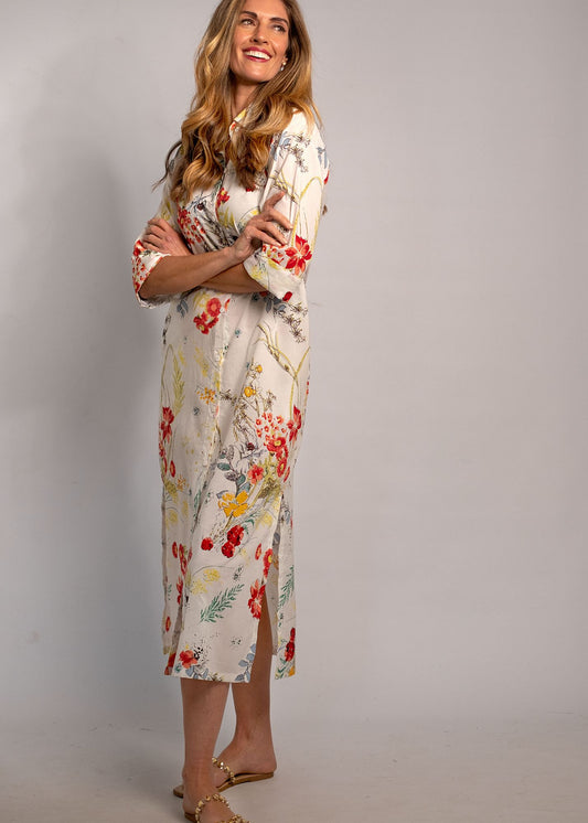 Emma dress in White with Red Floral NO CONTRAST