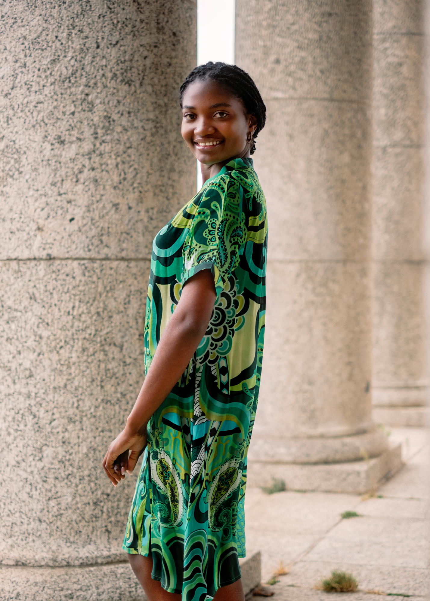 Maxine Dress - Knee length in Green paisley