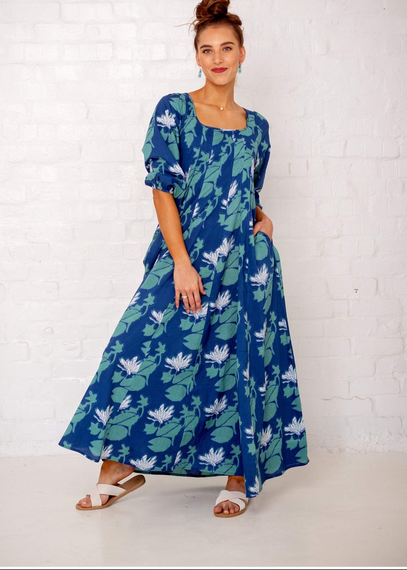 Tamsyn Dress, Blue, White and Turquoise Print - Available 6 December 2024