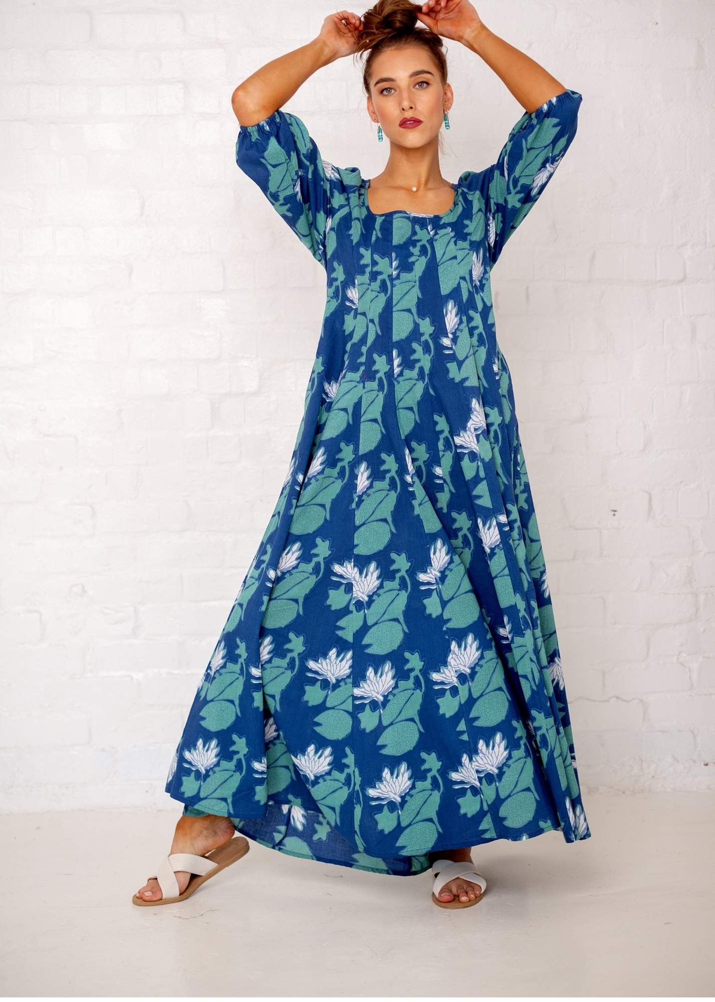 Tamsyn Dress, Blue, White and Turquoise Print - Available 6 December 2024